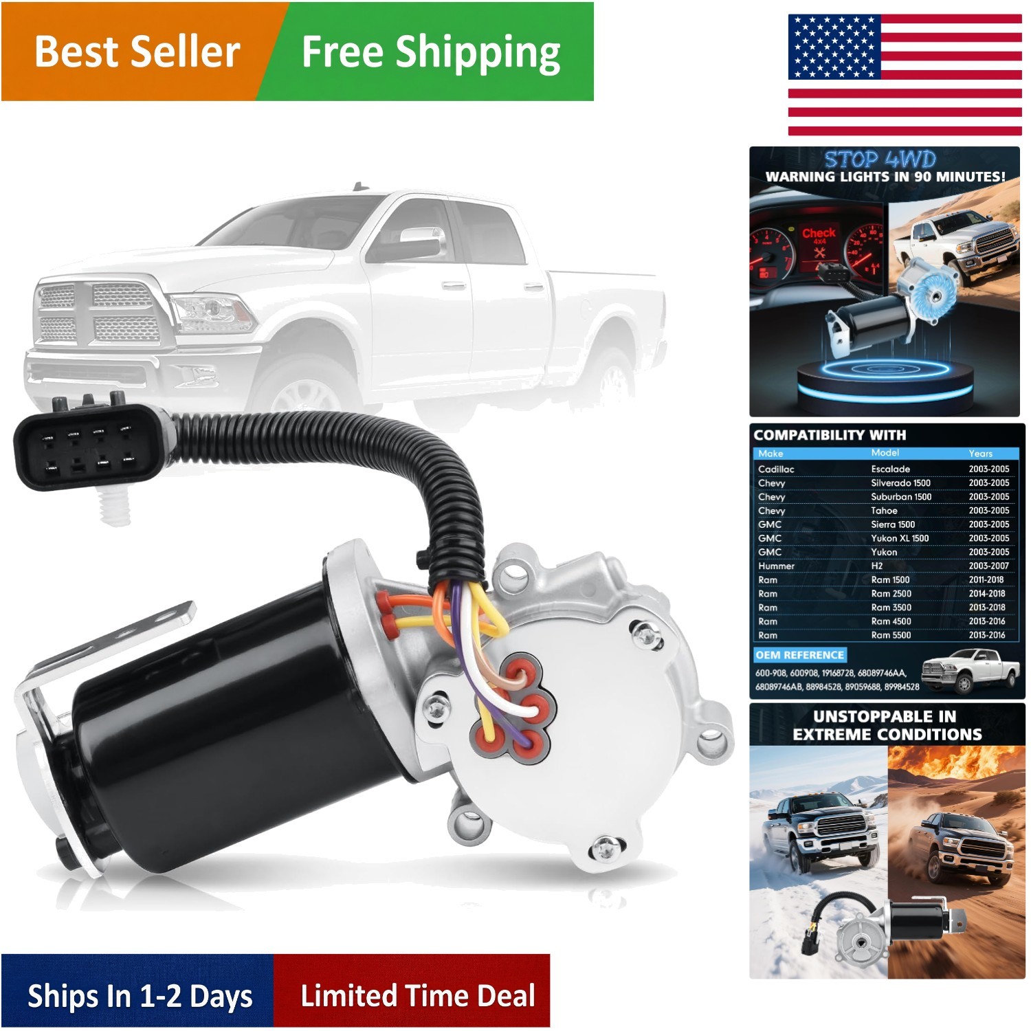 Durable 4WD Transfer Case Motor for Chevy Silverado & Ram Models (2003-2018)