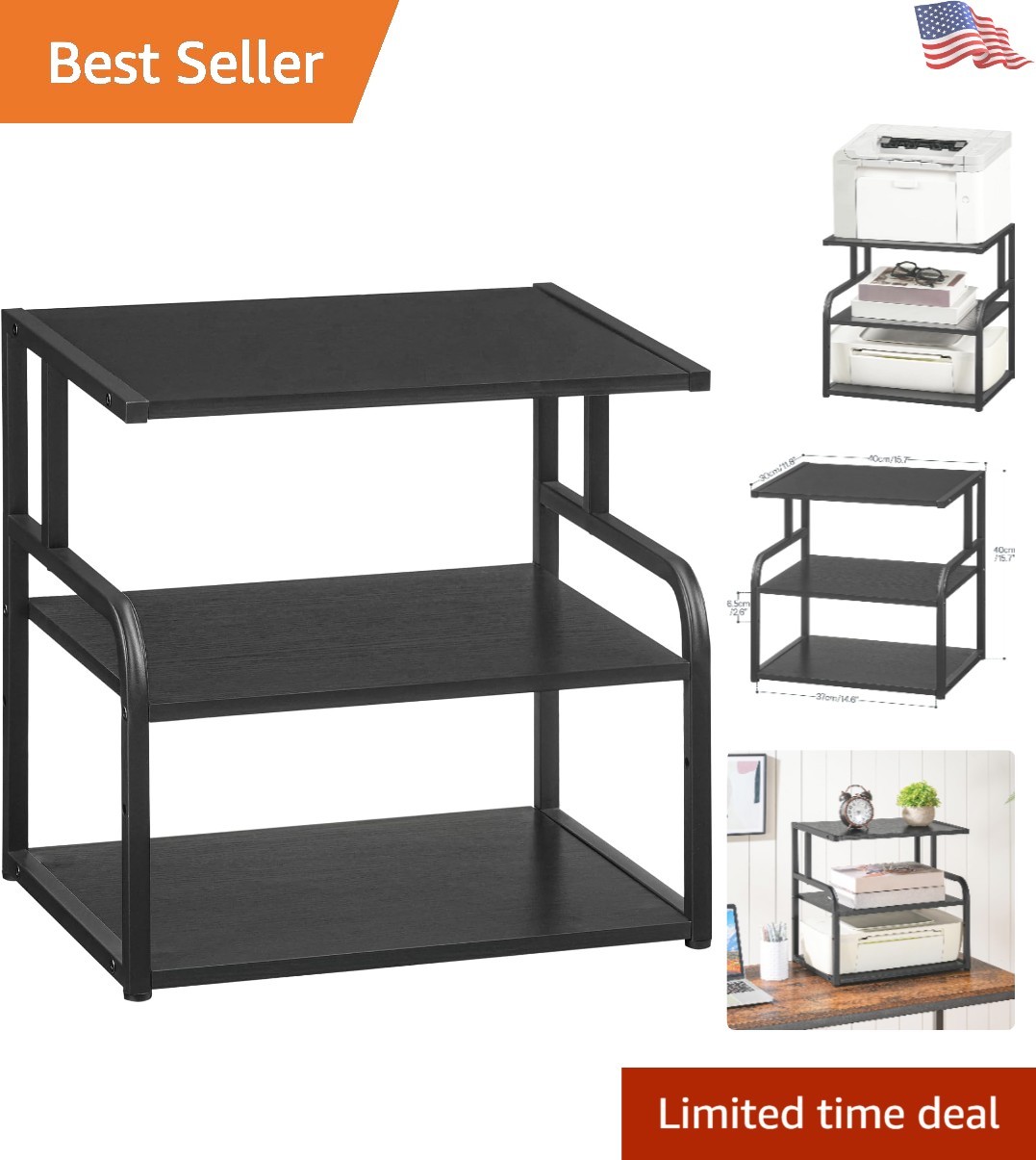 Compact 3-Tier Printer Stand with Adjustable Shelves - Ideal for Home Offices