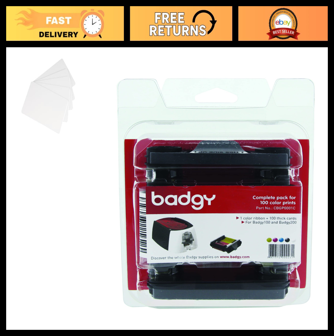 Badgy Color Ribbon and Cards Kit for 100 Prints - Badgy100 and Badgy200