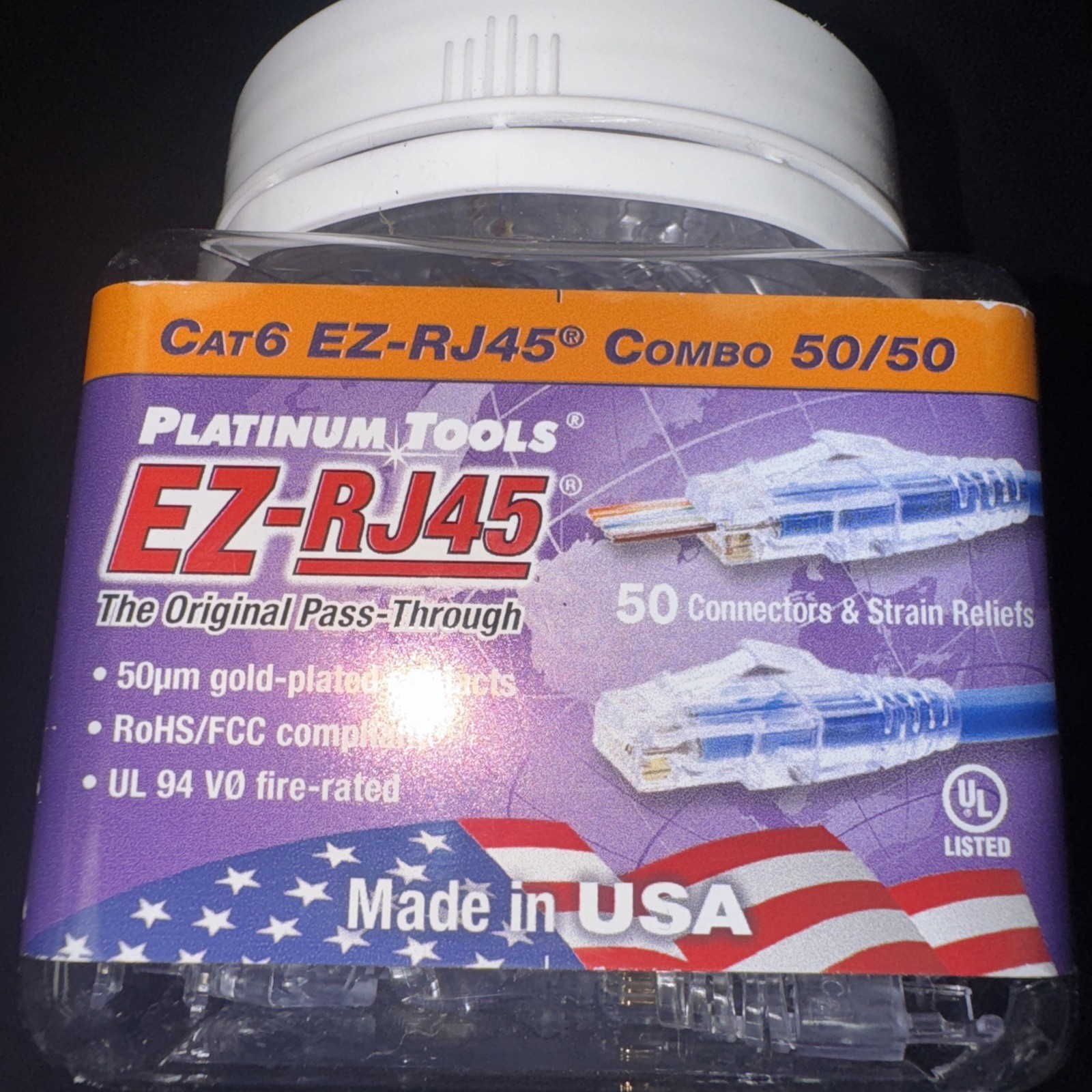 Platinum 202016J EZ-RJ45 Cat 6 Connector and Strain Relief Combo Kit, 50-Pieces
