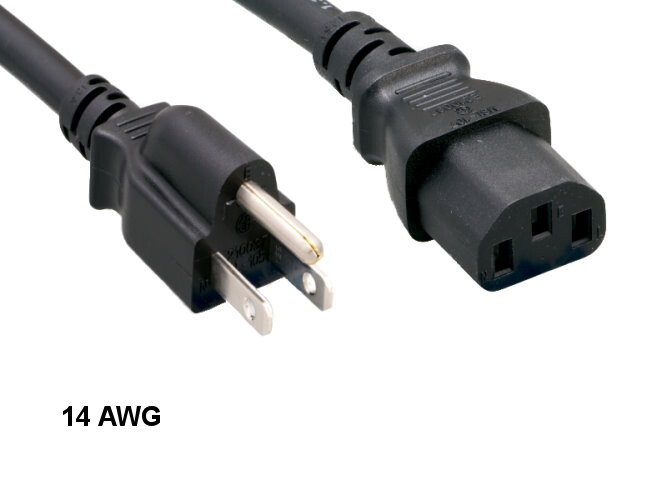 Kentek 15' ft 14 AWG Standard Power Cord NEMA 5-15P To C13 15A/125V Cable Black