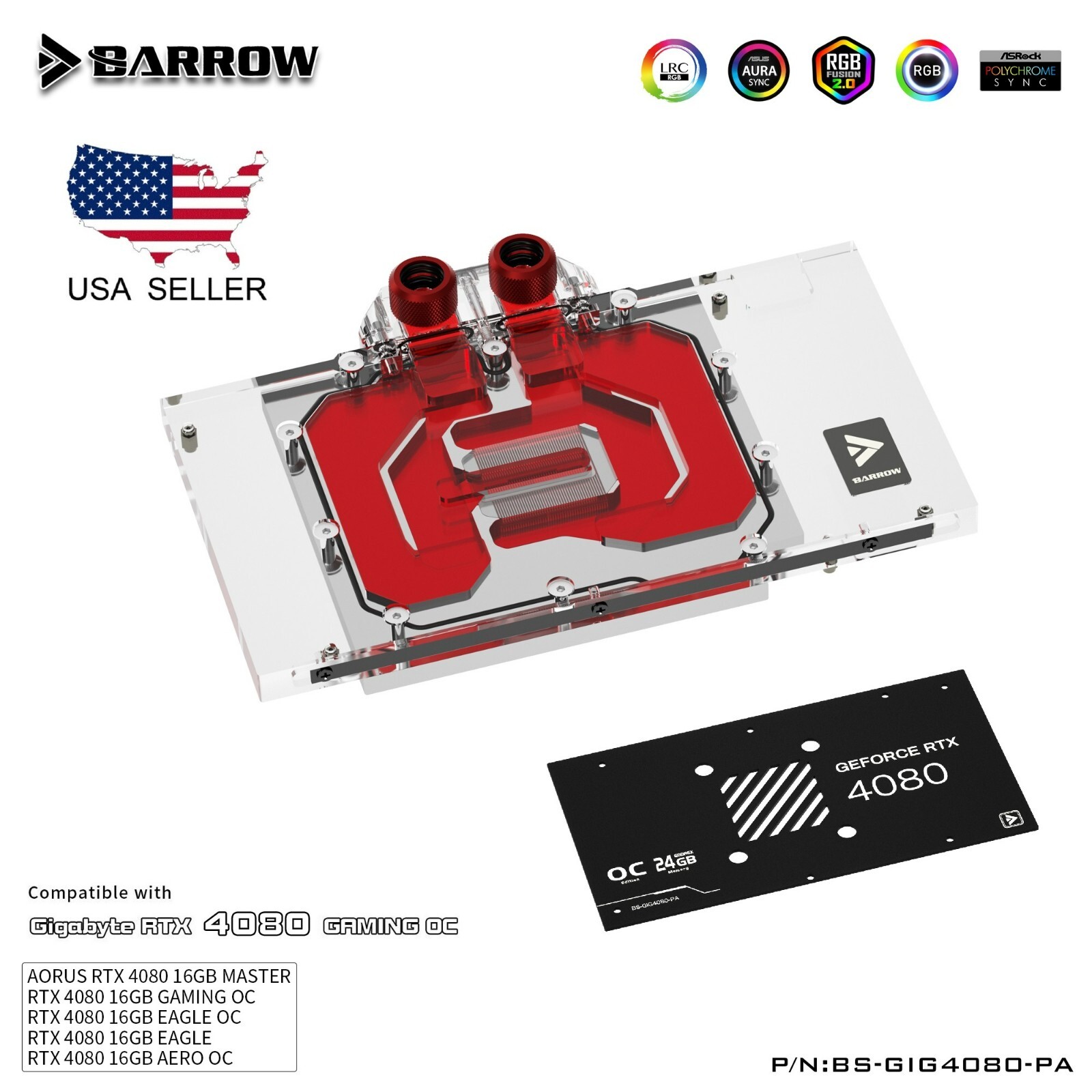 Barrow GPU Water Block for Gigabyte Aorus RTX 4080 Master Gaming EAGLE AERO OC