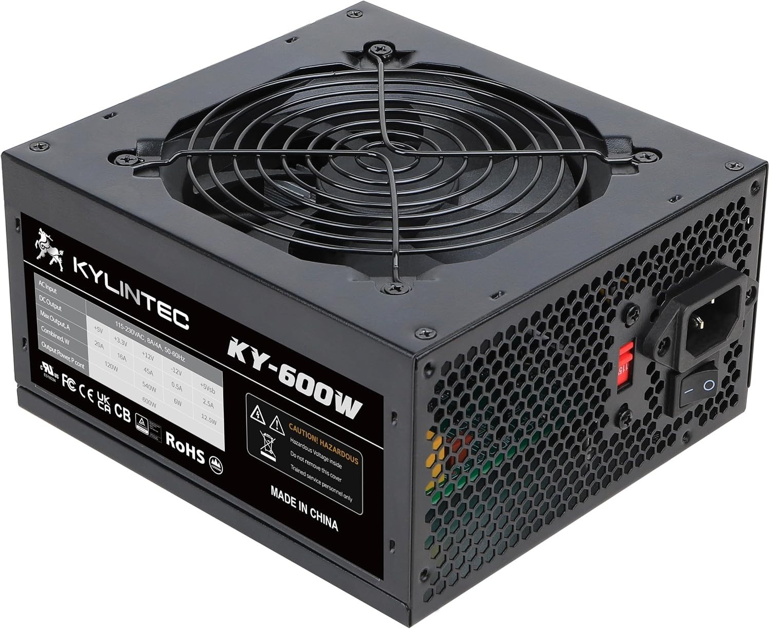600w Power Supply Non-Modular ATX PSU with 6+2 Pin Connectors PFC Protection ...
