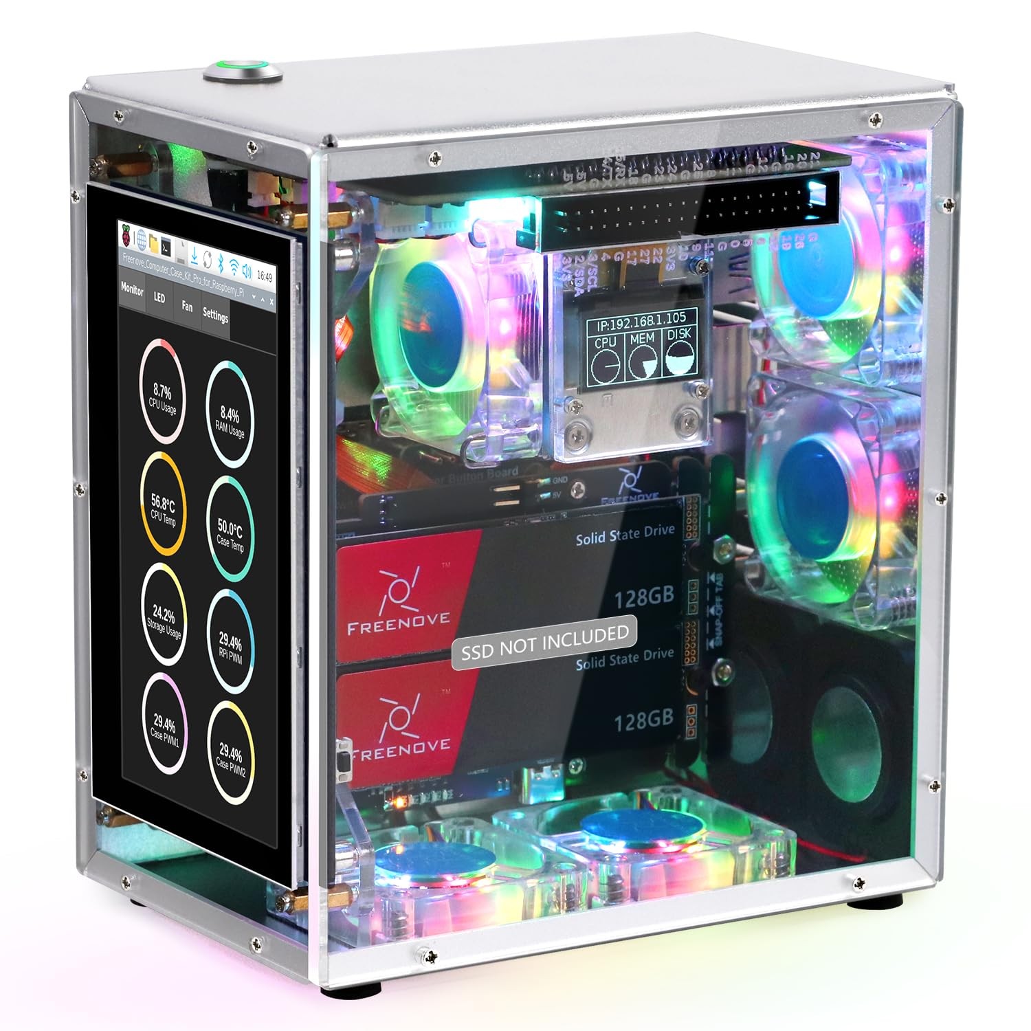 Freenove Raspberry Pi 5 NAS Case Kit, Quad M.2 NVMe SSD Slots, 4x Slot no