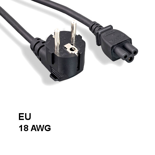 6 feet 18AWG European 3 Prong Power Cord IEC60320 C5 to 90° Right CEE 7/7 SCHUKO