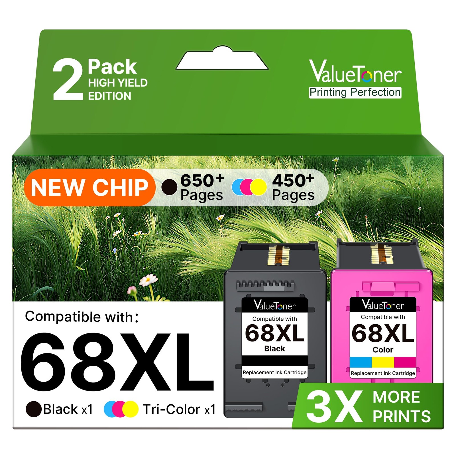 Valuetoner 68XL Ink Cartridges for HP 68 Black/Color Combo Pack