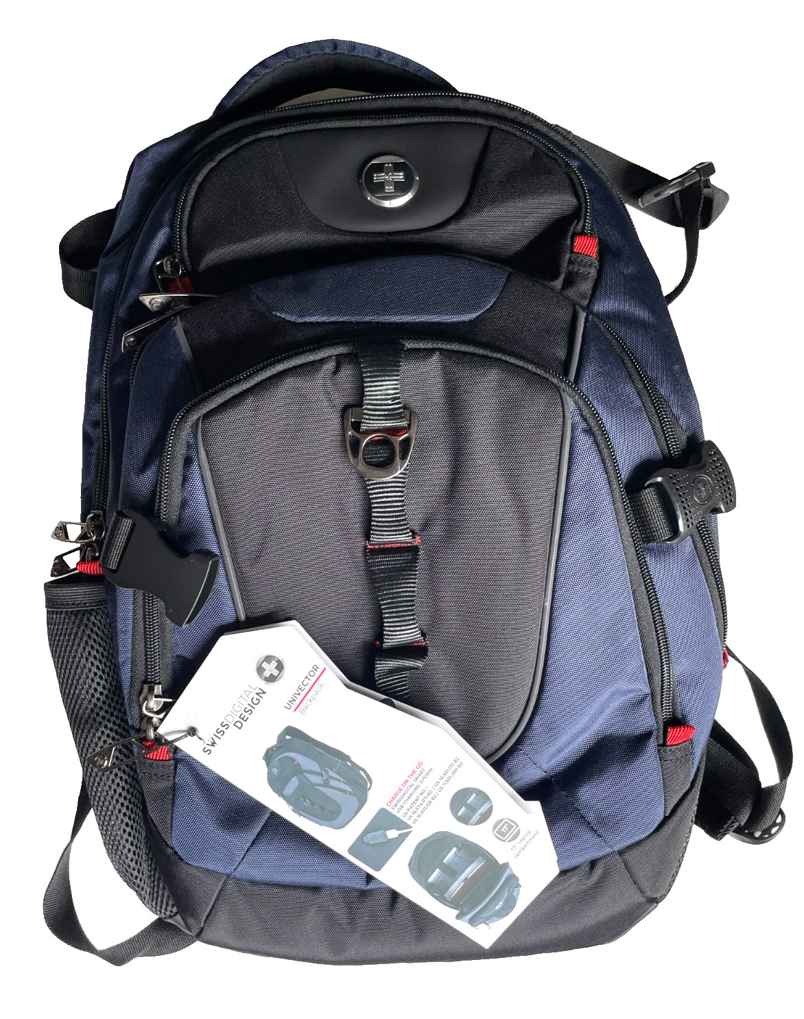 NWT Swiss Digital Design Vector Backpack Blue Lots of Compartments 17 Laptop Bag