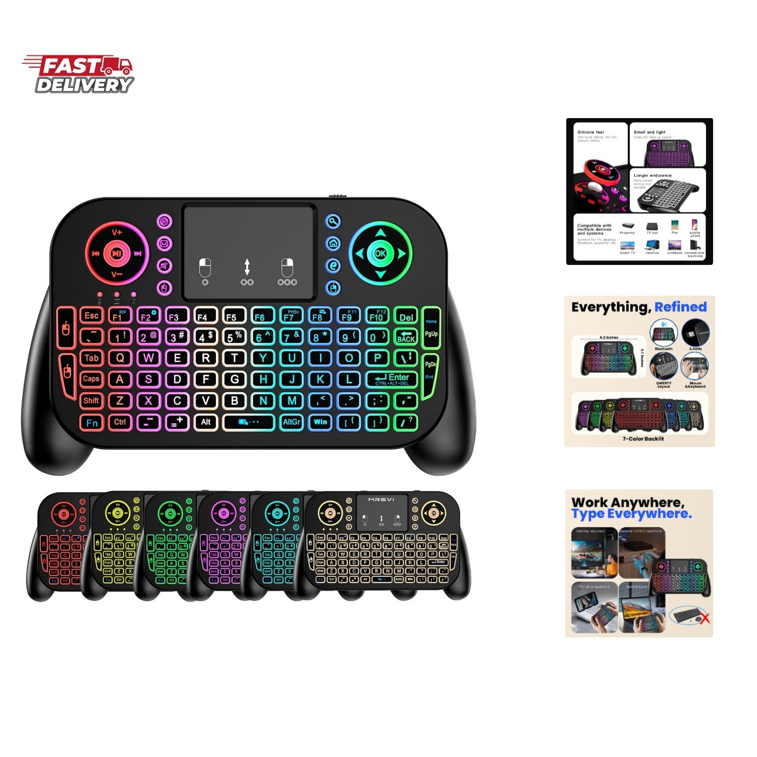 Mini Keyboard with Touchpad-2.4GHz & Bluetooth Dual-Mode,7-Color Backlight, M...