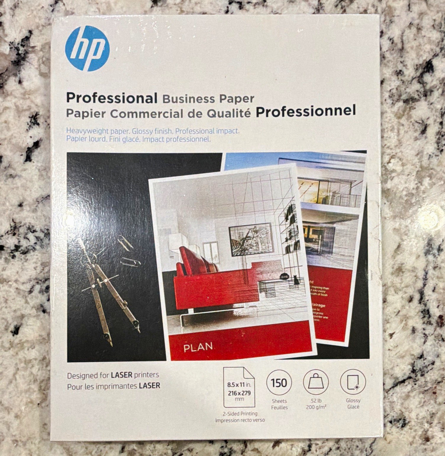 HP Professional Business Glossy Laser Paper Letter 8.5x11 200gsm 150 Sheets