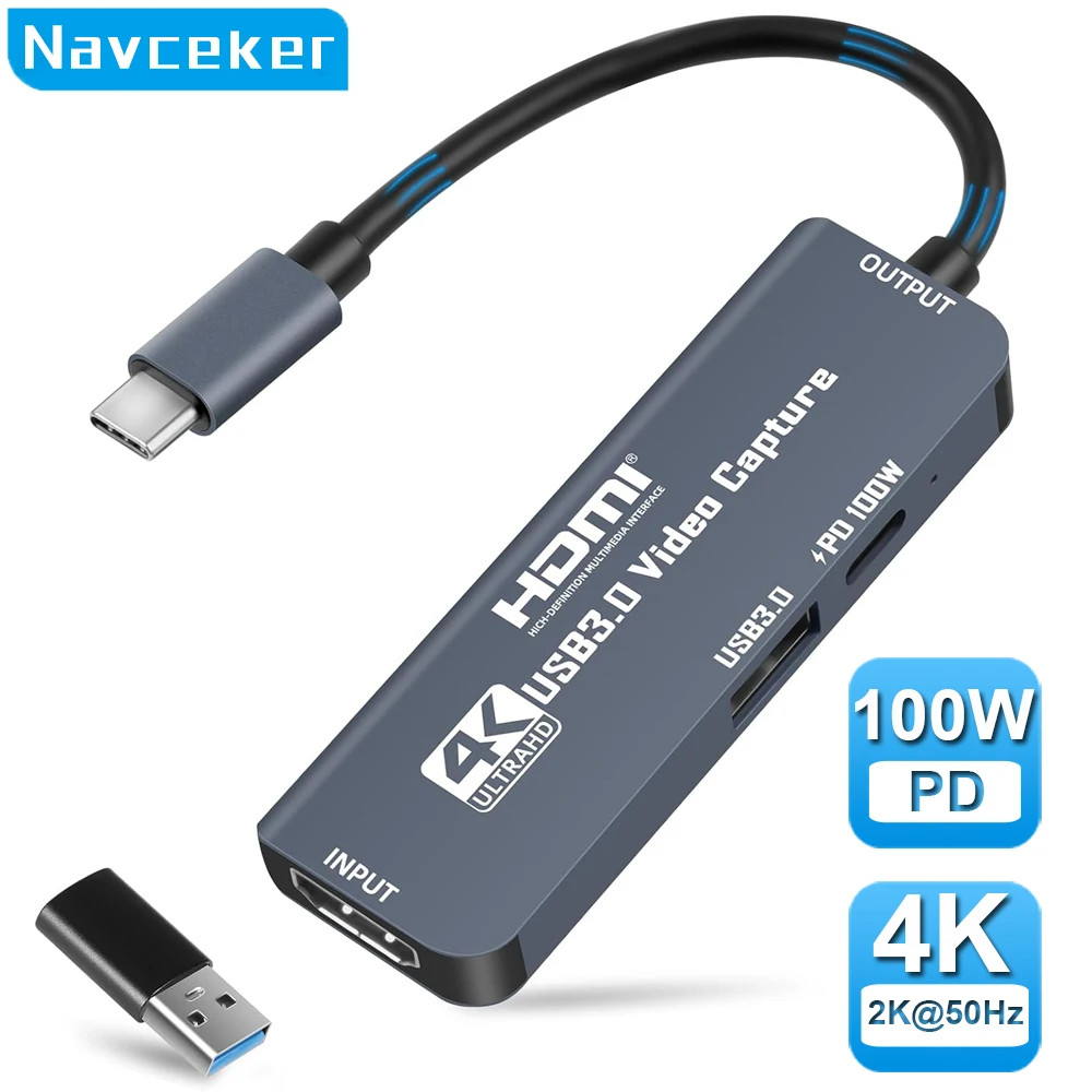 USB 3.0 Video Capture Card 4K HDMI USB C Type-C Capture Cable PD 100W for Quest 