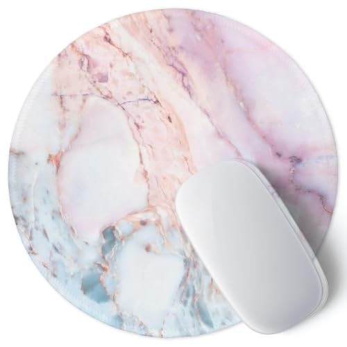 7.87-Inch Pink Marble Mouse Pad - Chic Design with Anti-Slip Rubber Base