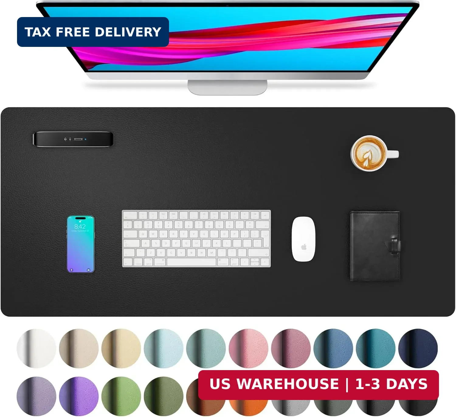Aothia Non-Slip Waterproof PU Leather Desk Pad Protector for Mouse, Writing Desk