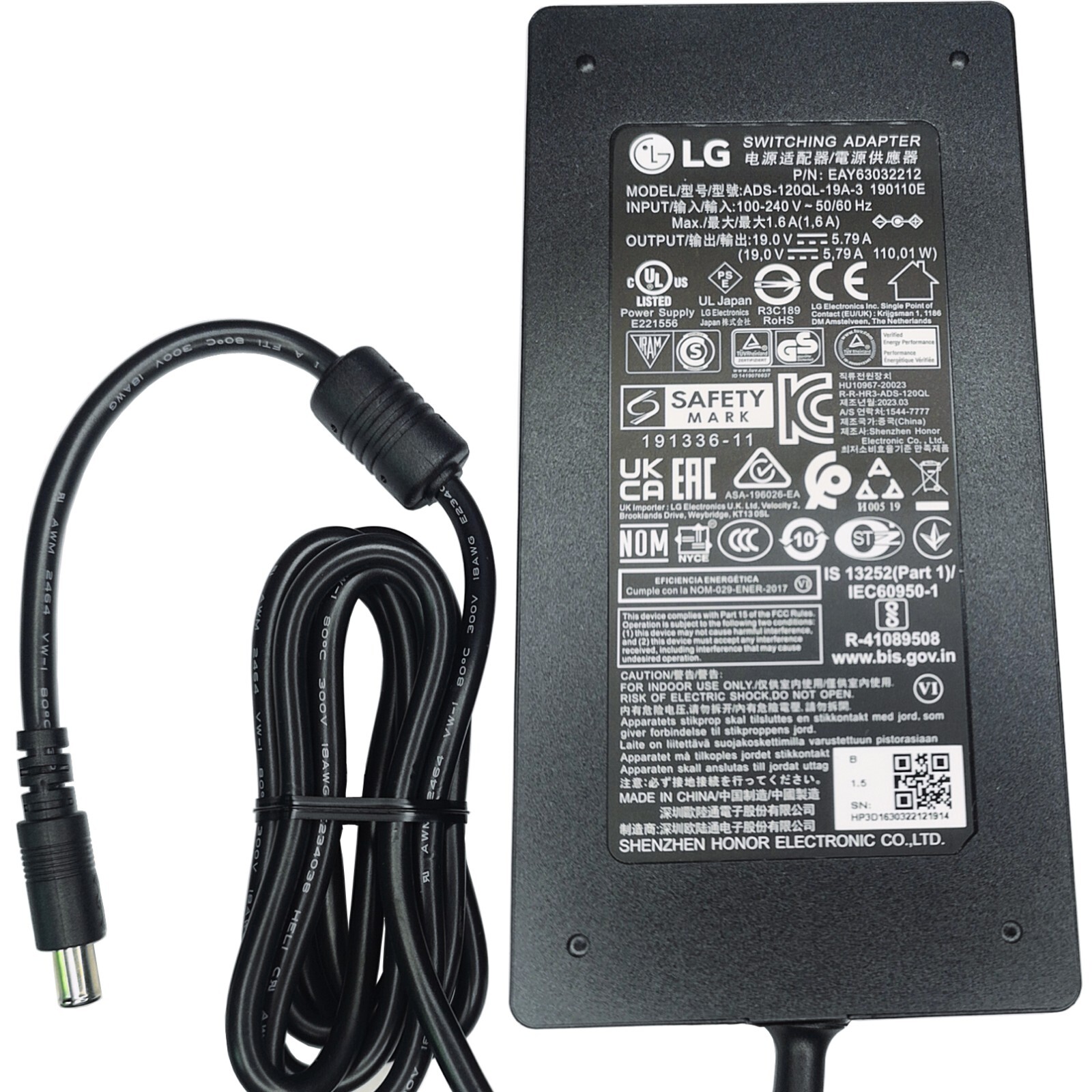 OEM Original 19V 5.79A AC Adapter Fr LG 32GR93U 32GQ750 32GQ85X 32GQ850L Monitor
