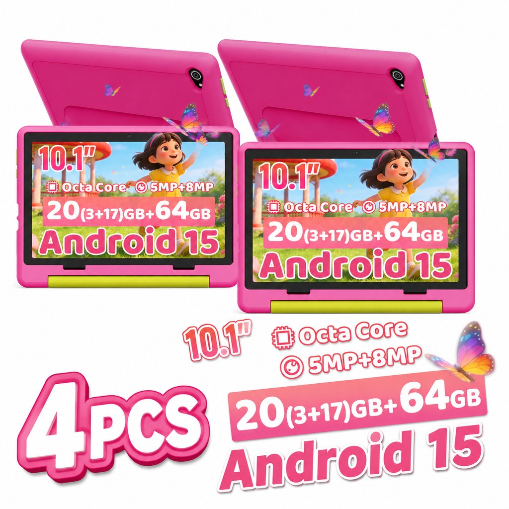 AEEZO Kids Tablet 10.1" IPS LCD 64GB Android 15 Octa-Core Wifi5G NETFLIX 4 PCS