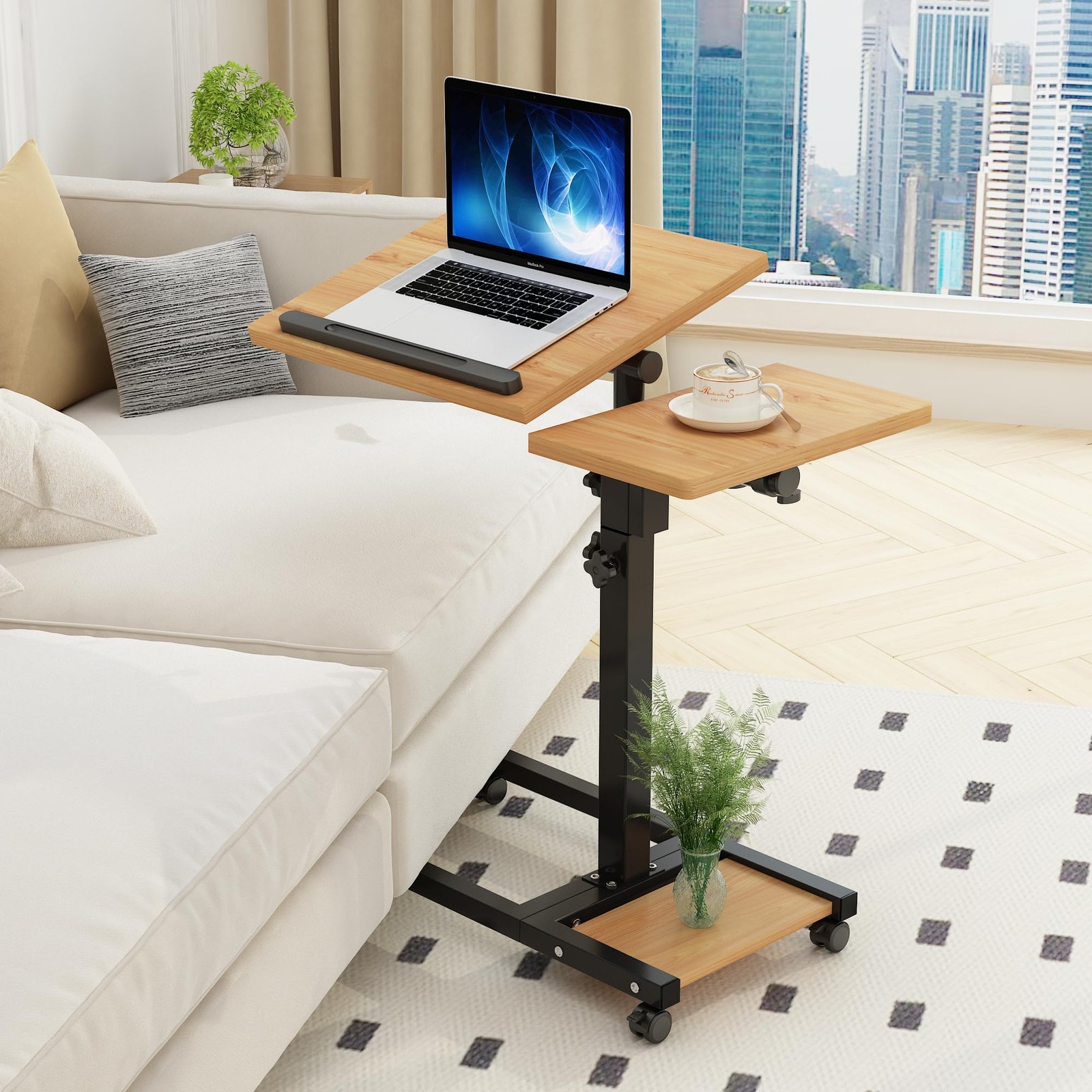 TigerDad Mobile Adjustable Height Laptop Stand PC Onesize, Wood-grain