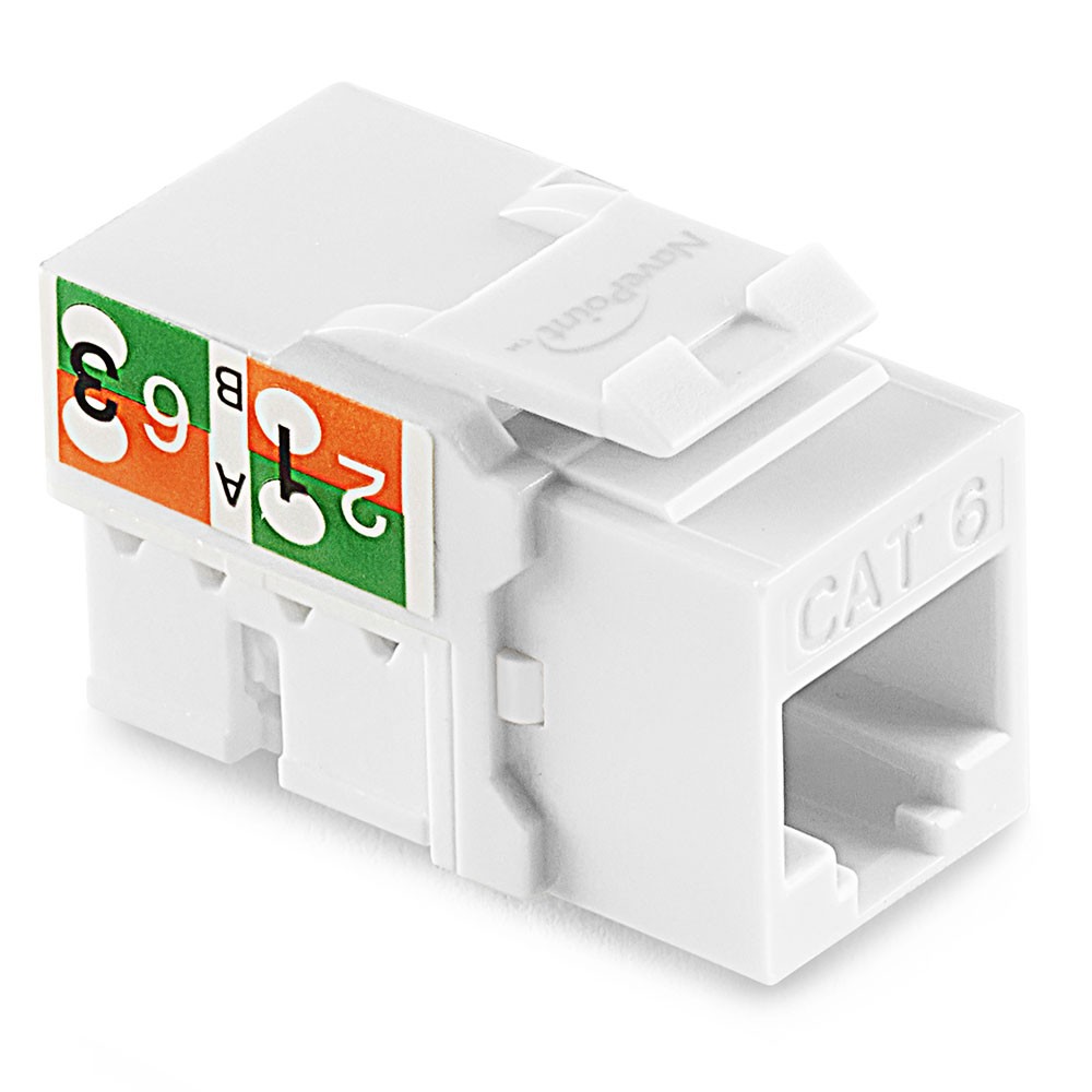 NavePoint 90 Degree Cat6 Keystone Jack, RJ45 Ethernet, Type 110 White, 25-Pack