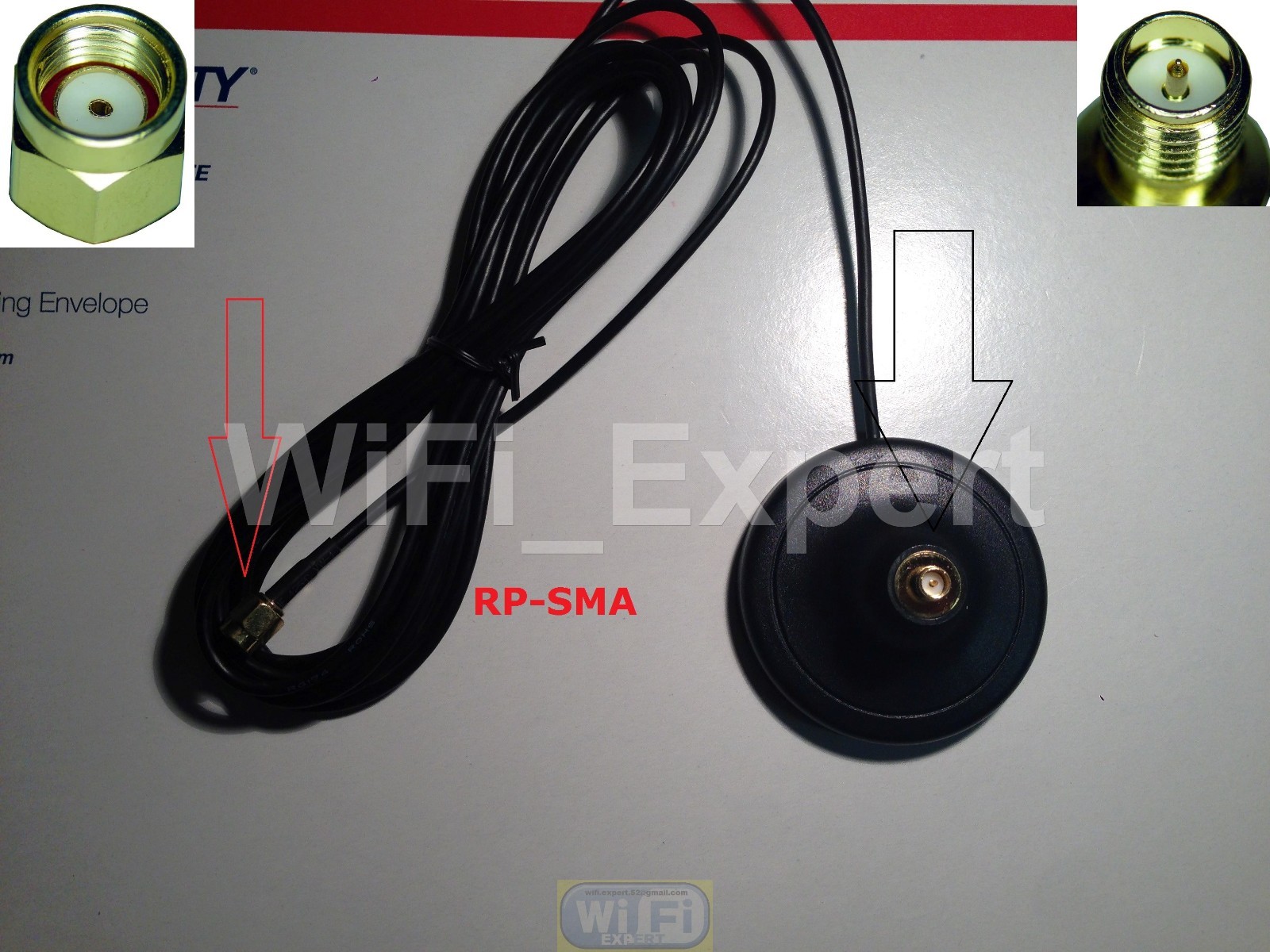 WiFi Antenna Magnetic Base RP-SMA 5 Foot Extension Cable ships from USA