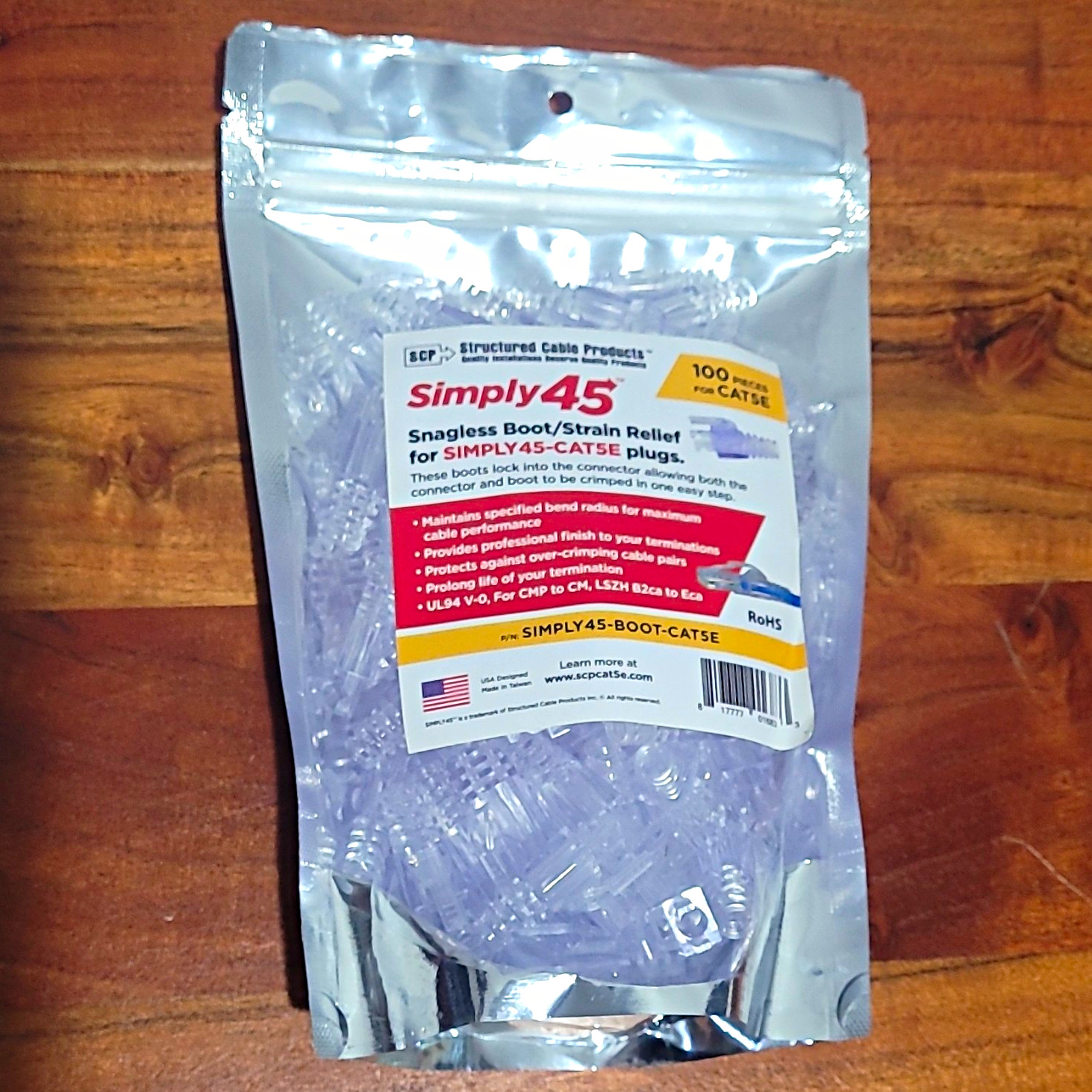 Simply45 Snagless Clear Boot/Strain Relief for Simply45-CC-CAT5E 100 Pack