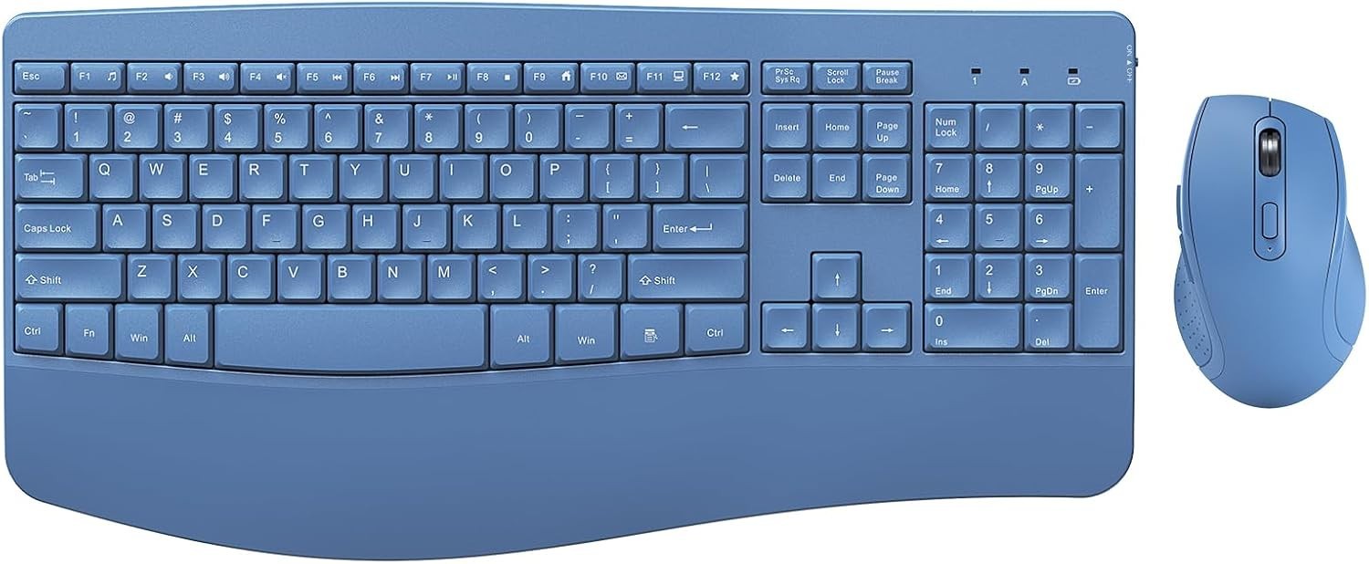 PEIOUS Bluetooth Ergonomic Keyboard And Mouse Full Size Blue