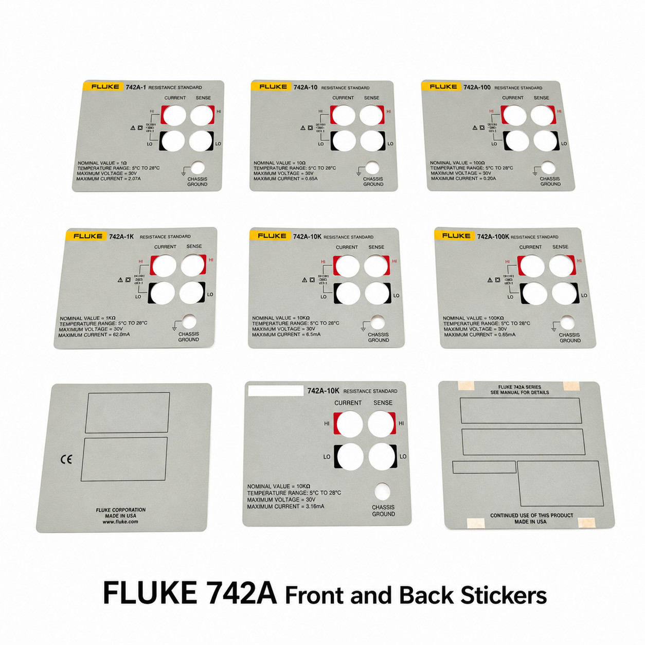 742A Resistance Standard Front & Rear Panel Label Stickers For Fluke