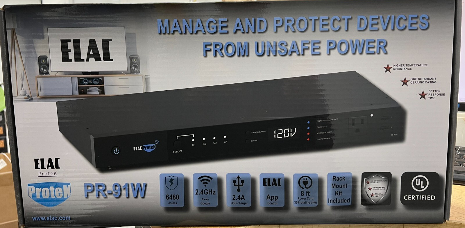 ELAC ProteK 10 Outlet Component Surge Protector/Power Conditioner PR-91W