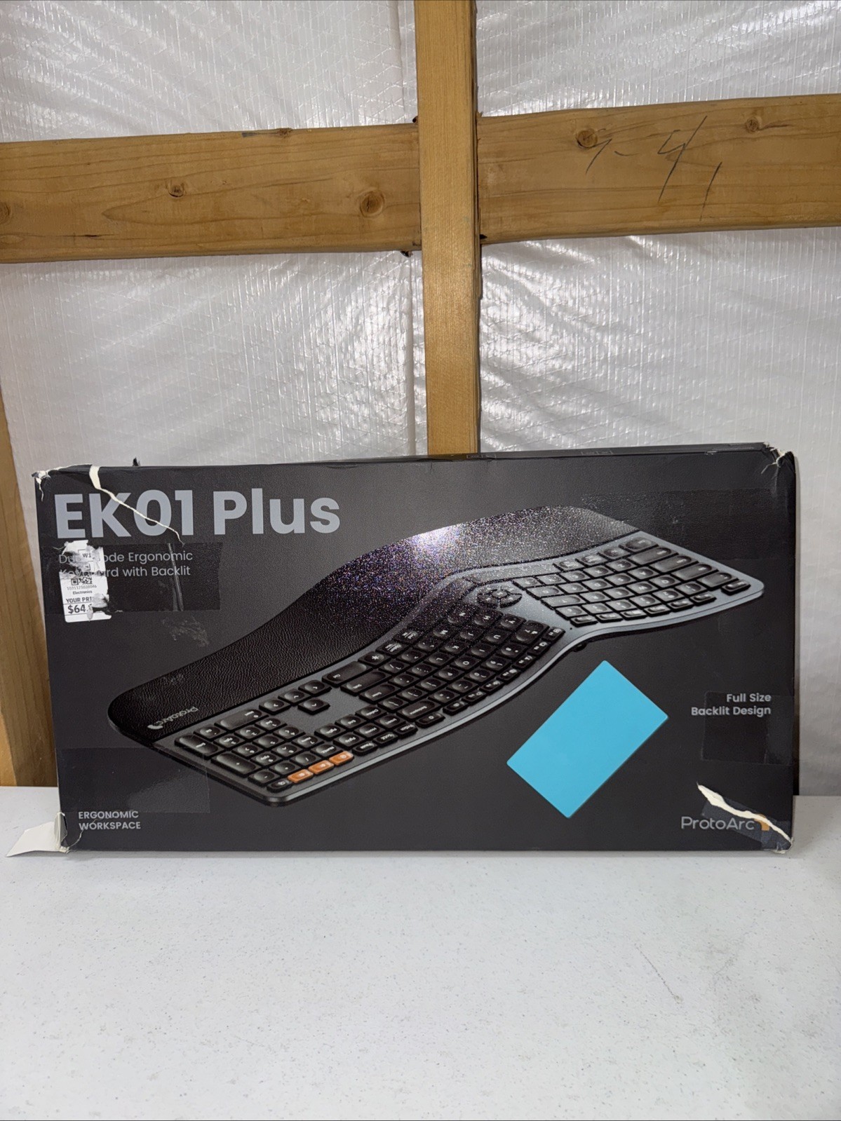 ProtoArc Backlit Wireless Ergonomic Keyboard, EK01 Plus Full Size Ergo Keyboard