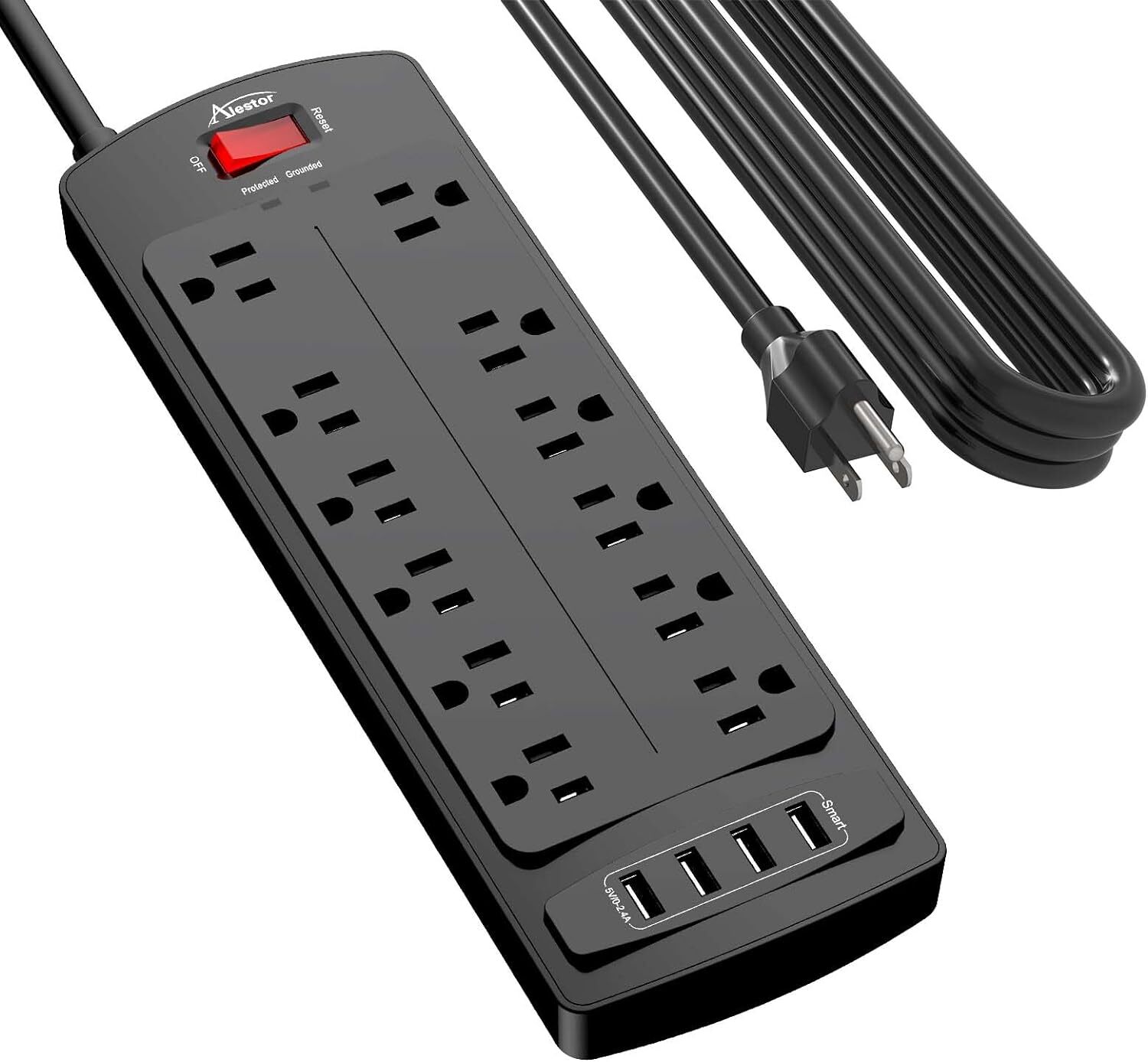 12 Outlets Power Strip 4 USB Ports Surge Protector 15 Foot Cord 1875W/15A 2700