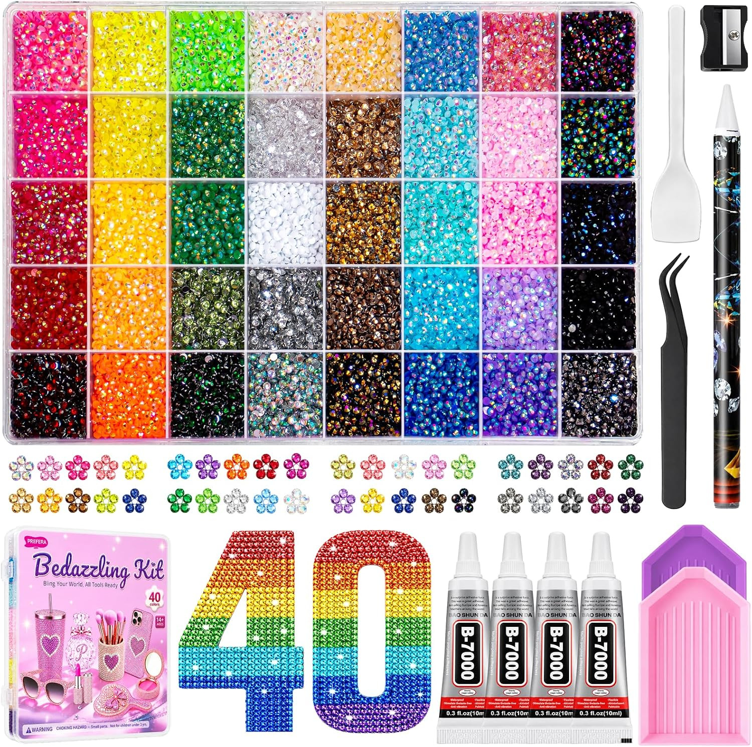 50000Pcs Bedazzling Kit with Rhinestones, 40 Colors 3Mm Resin Jelly Flatback