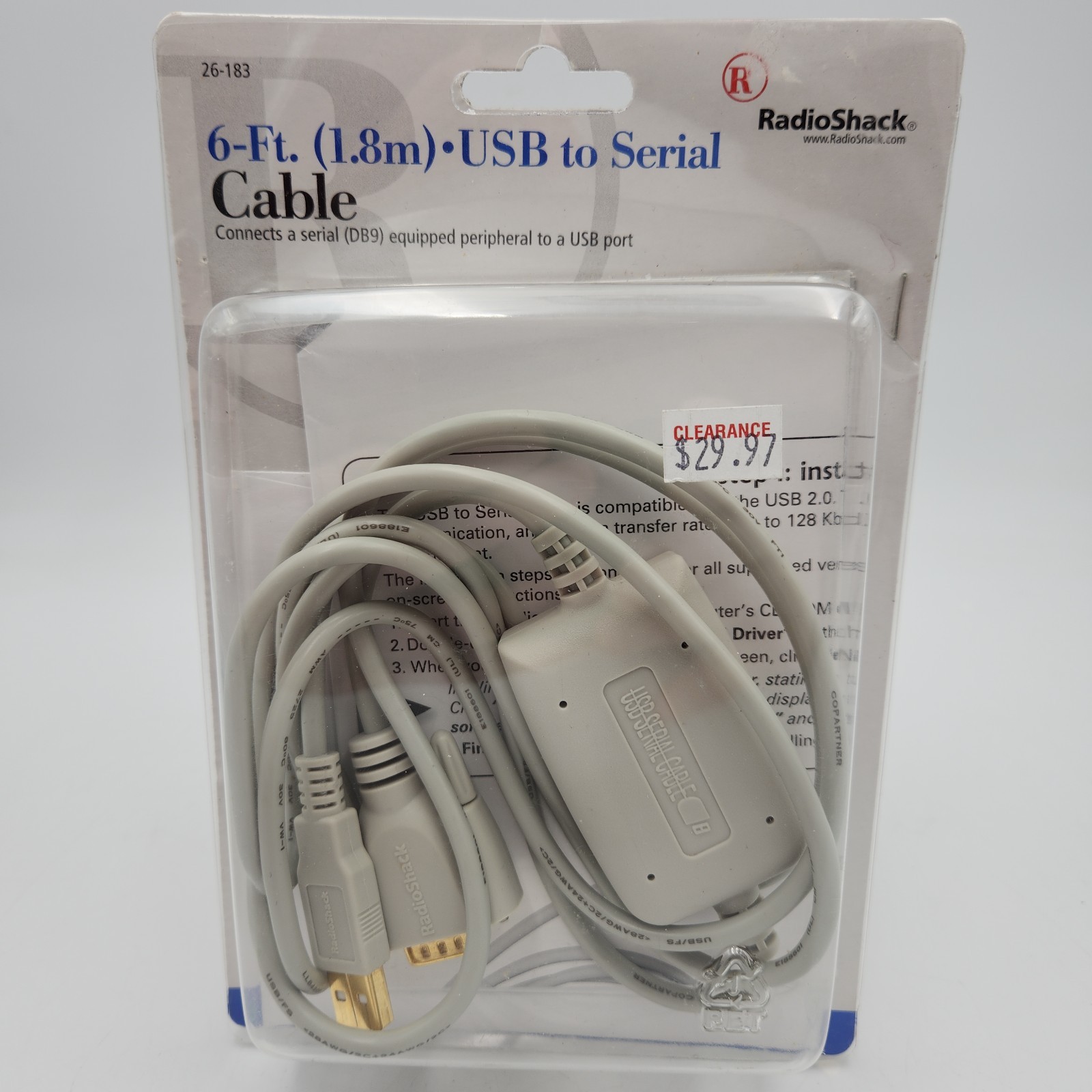 Radio Shack #26-183 6 ft. USB to Serial Cable Adapter RS232 Windows With CD