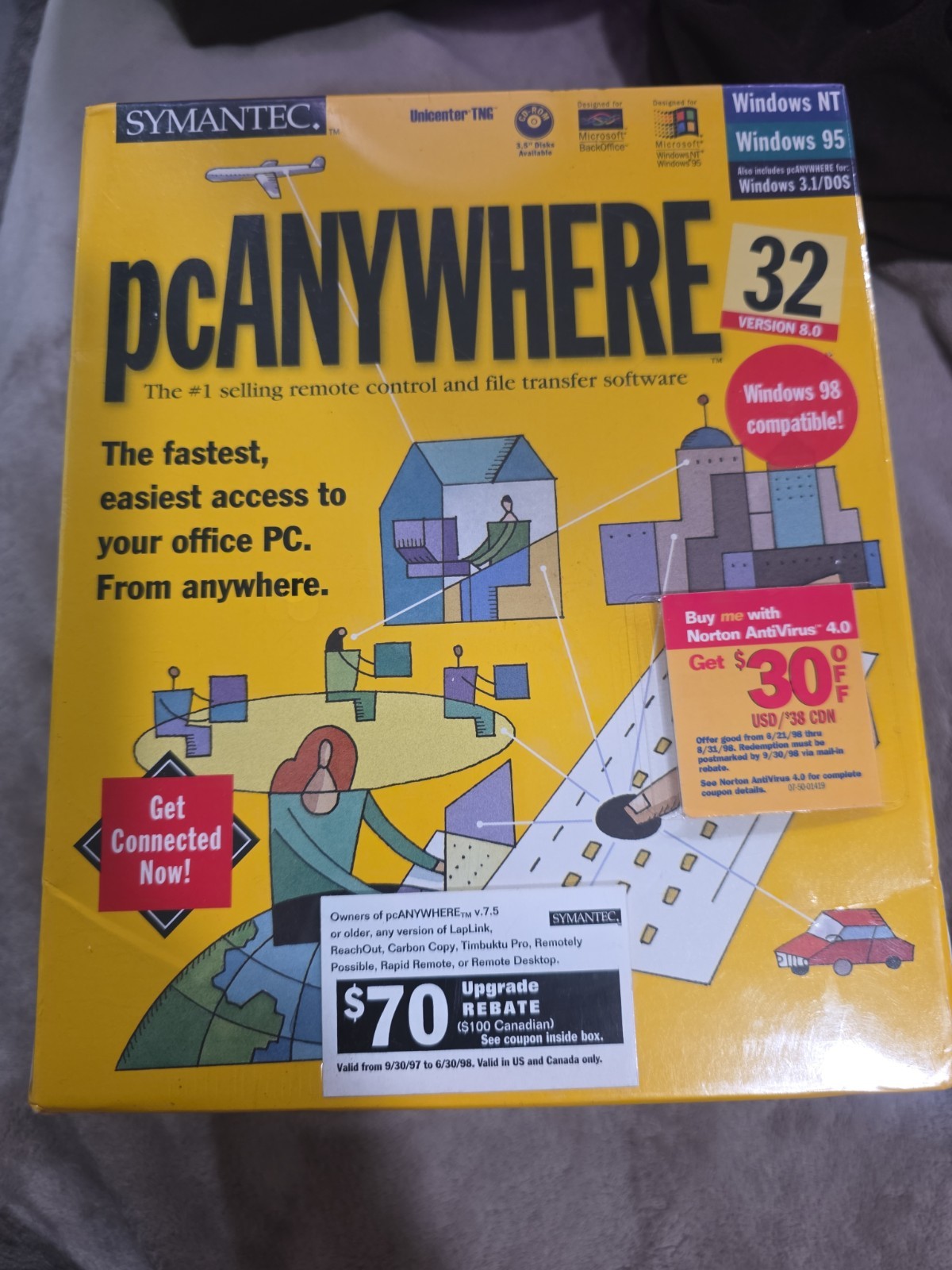 SYMANTEC PC Anywhere 32 Version 8.0 - PC CD-ROM Home Office Software New Sealed