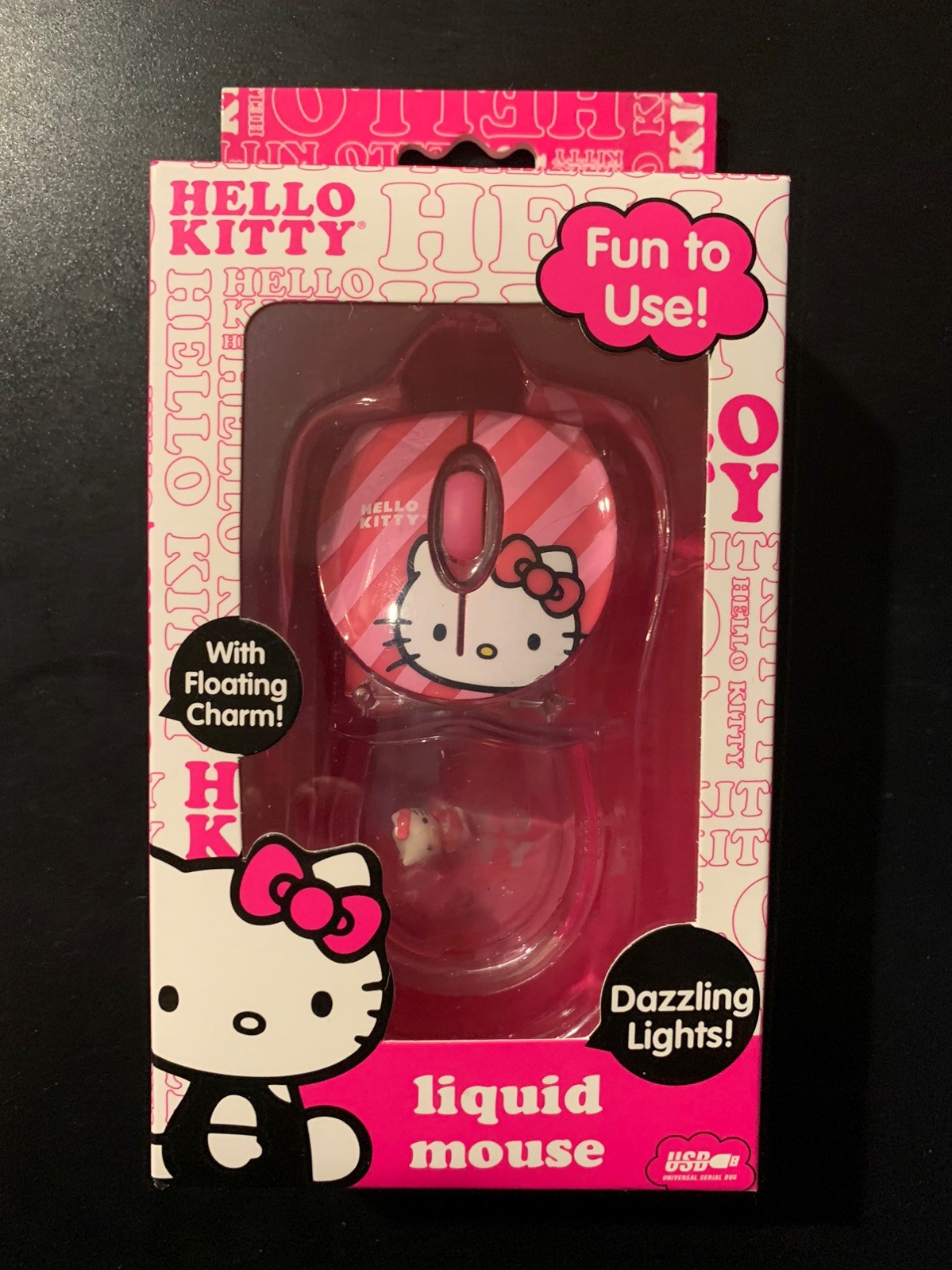 BNIB RARE Hello Kitty Liquid Computer Mouse Dazzling Lights with Floating Charm