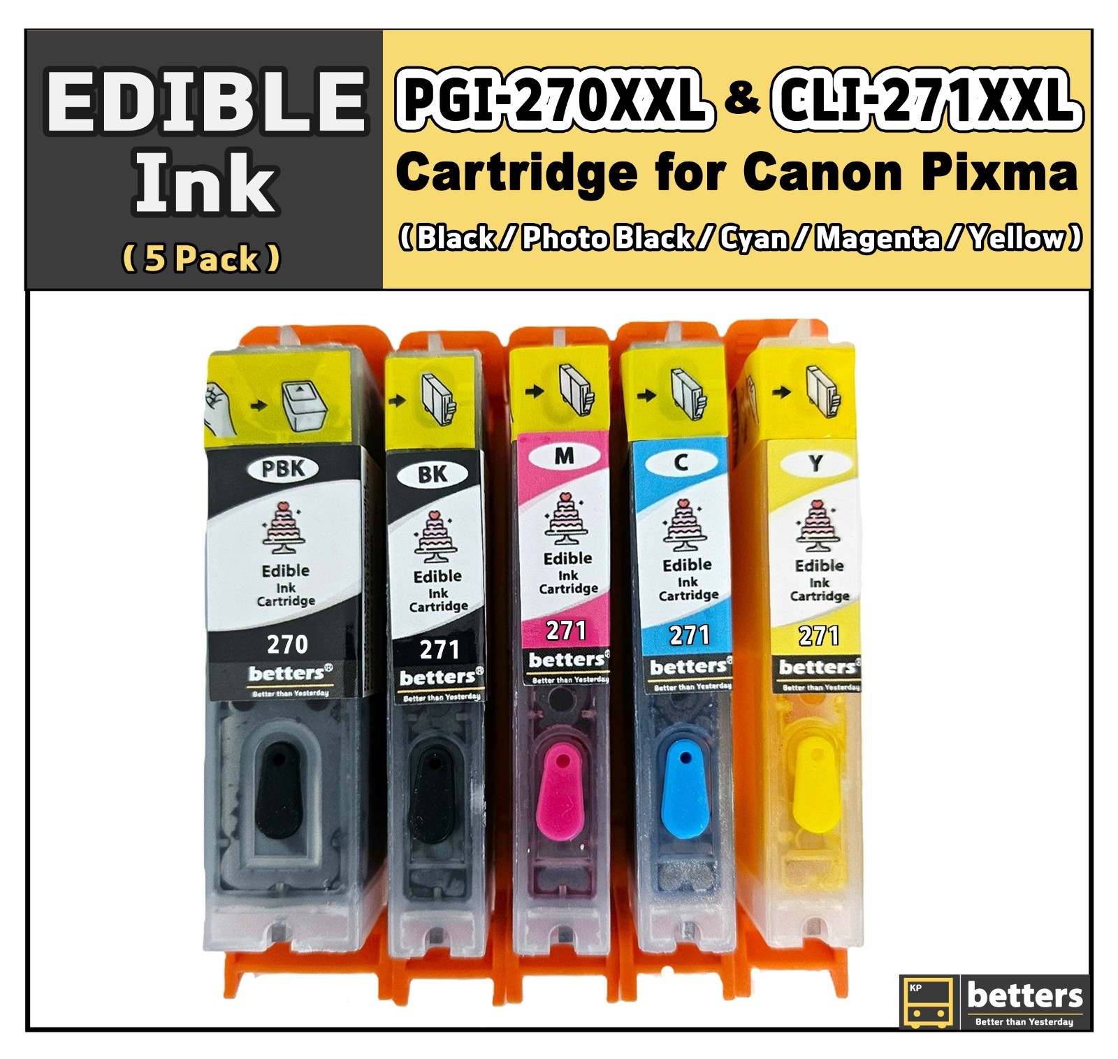 Betters® Edible Ink PGI-270XXL CLI-271XXL Refillable Cartridge for Canon ,5 sets