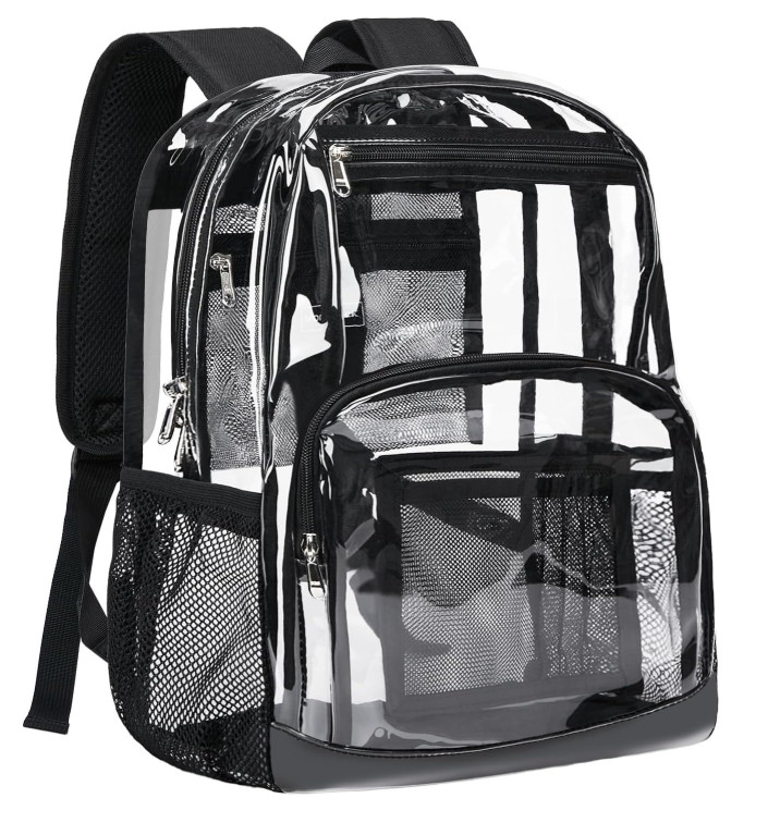 Vorspack Heavy Duty Clear Backpack, Large Transparent Bookbag for Adults, Black