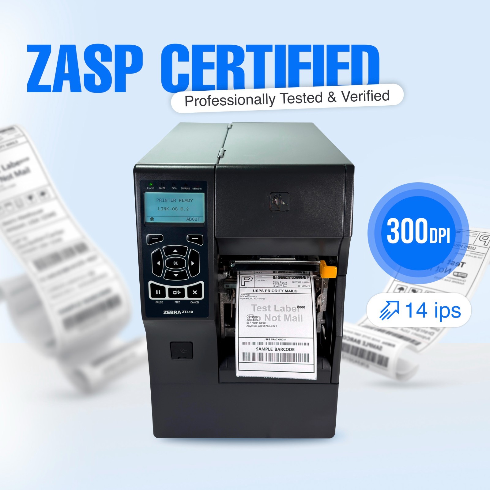 ZASP Sertified ⚡ Zebra ZT410 Thermal Label Printer Peel Rewind LAN USB BT 300dpi