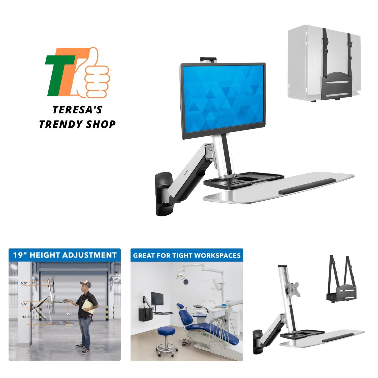 Sit Stand Wall Mount Workstation | Adjustable Height Stand Up Computer Statio...