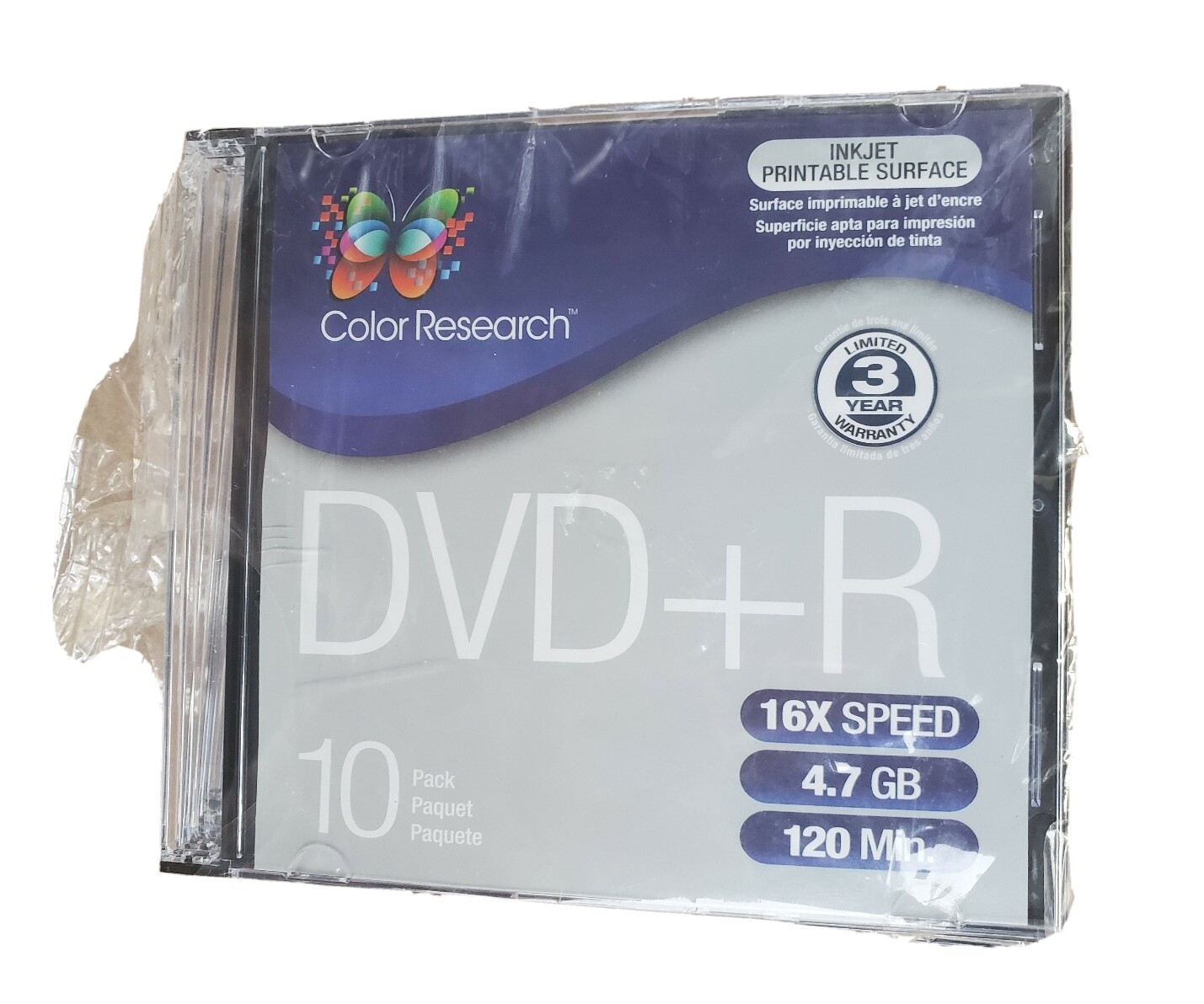 Color Research 10 PACK DVD+R~120 MIN 4.7 GB up to MAX 16X SPEED~NEW 