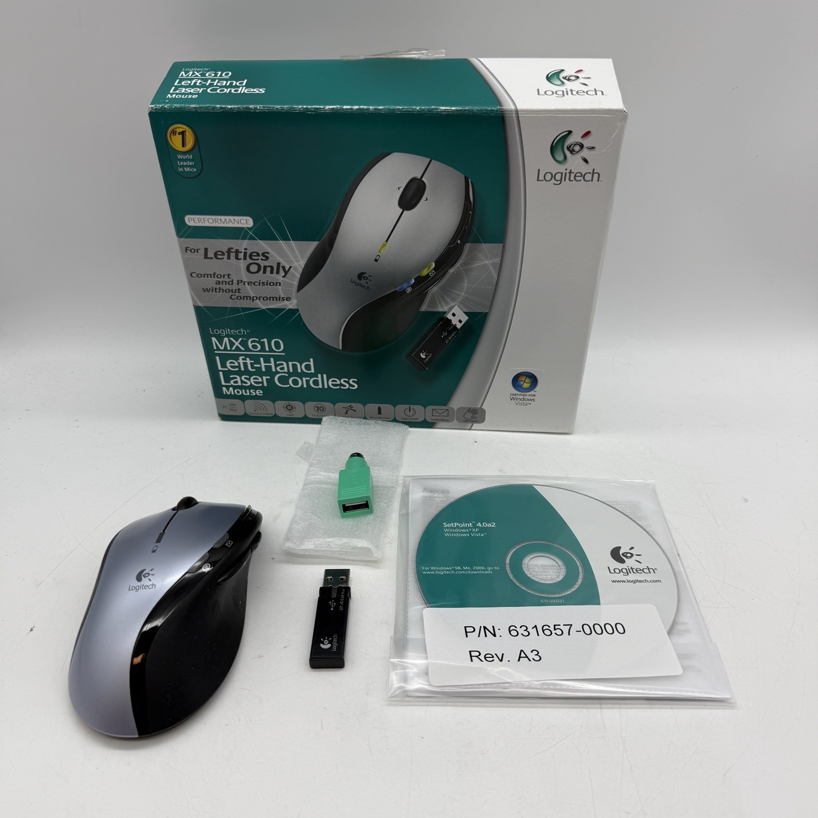 Logitech (MX 610) Left-Hand Laser Cordless Scroll Mouse W/ Receiver “READ” (N6)