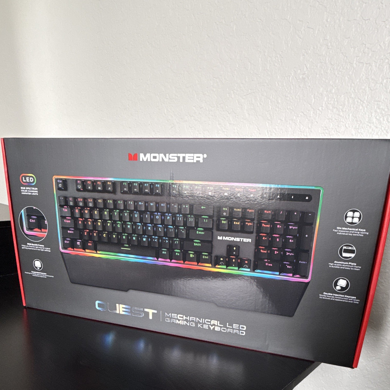 Monster Quest RGB Mechanical Gaming Keyboard 104-Key Black Aluminum English