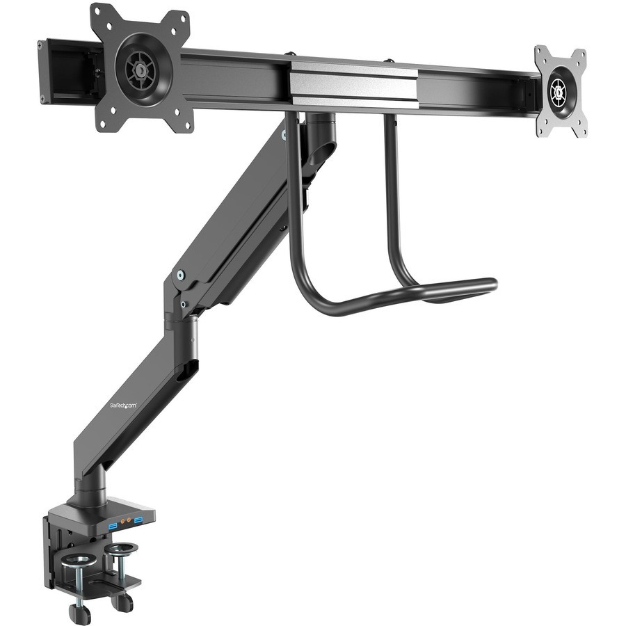 StarTech Desk Mount Dual Monitor Arm with USB & Audio, Slim Dual Monitor VESA