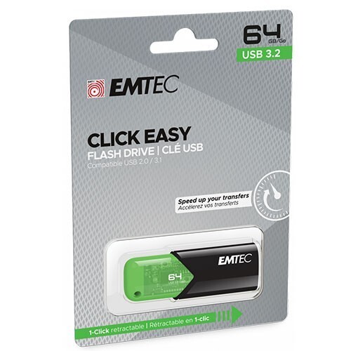 Emtec Dexxon B110 Click Easy 64GB USB 3.2 Stick Flash Drive Green Capless 20mb/s