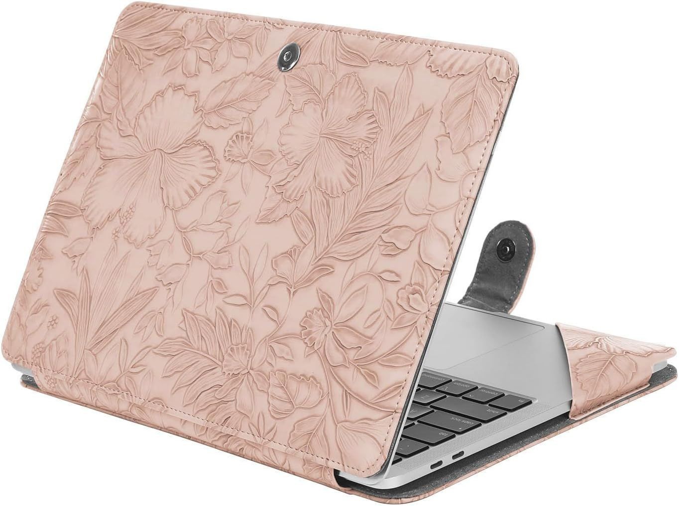 Embossed Hibiscus Portfolio Protective Stand Cover for PU Leather Sleeve Case