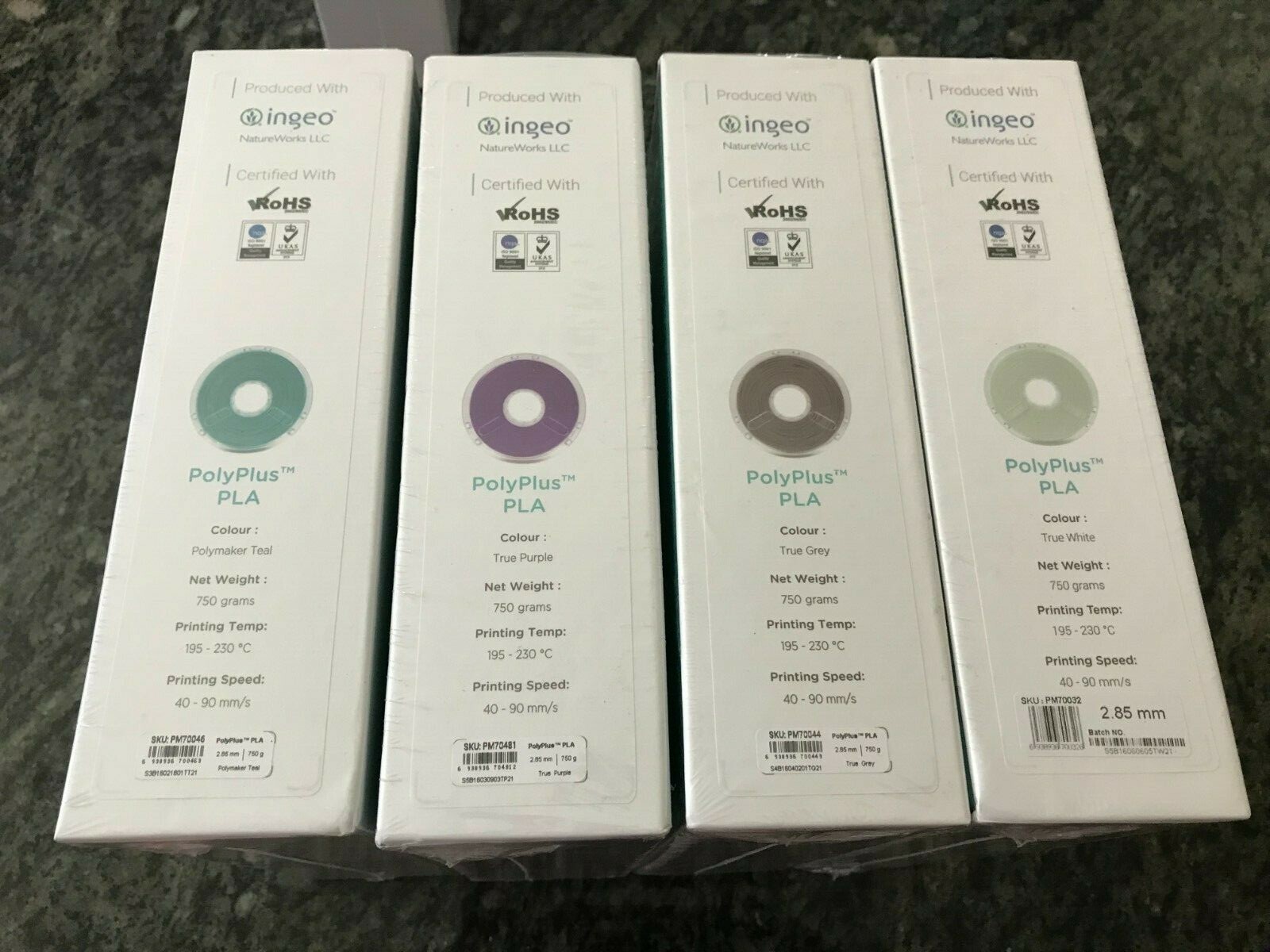 Polymaker PolyPlus, 750g, 2.85mm, (True Purple)(White)(Polymaker Teal)(Gray) PLA