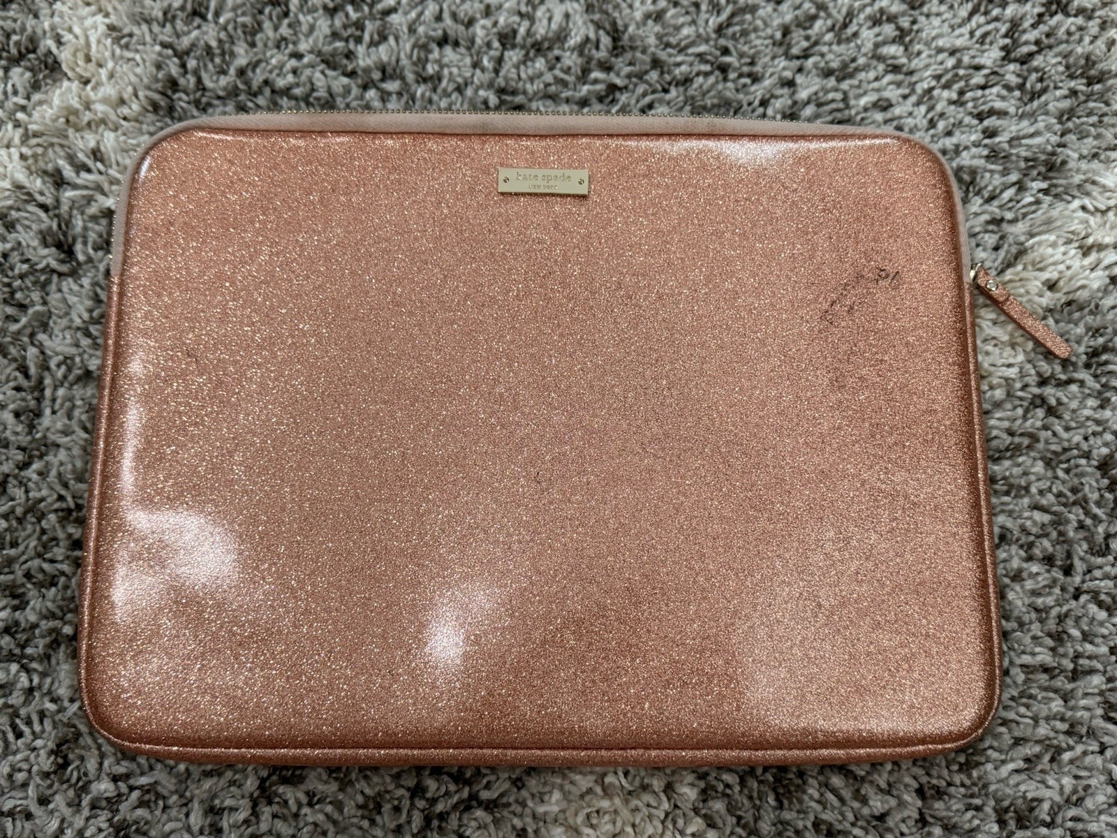 Kate Spade Padded Laptop Tablet Sleeve Case 13 X 10  Rose Gold Glitter