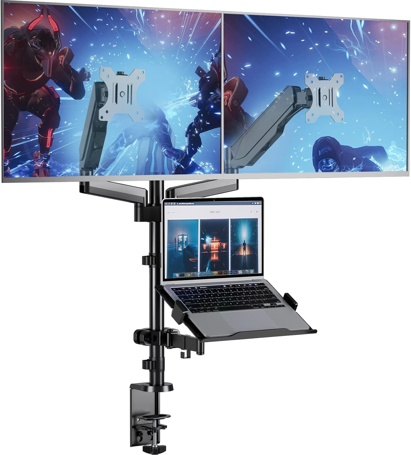 WALI Laptop Mount and Dual Monitor for Max 32" 17" Laptop, Black 