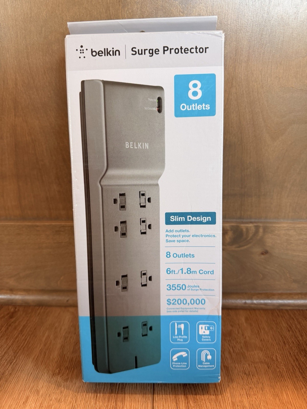 Belkin 8-Outlet Surge Protector Slim Design 3550J 6ft Cord Wall Mount