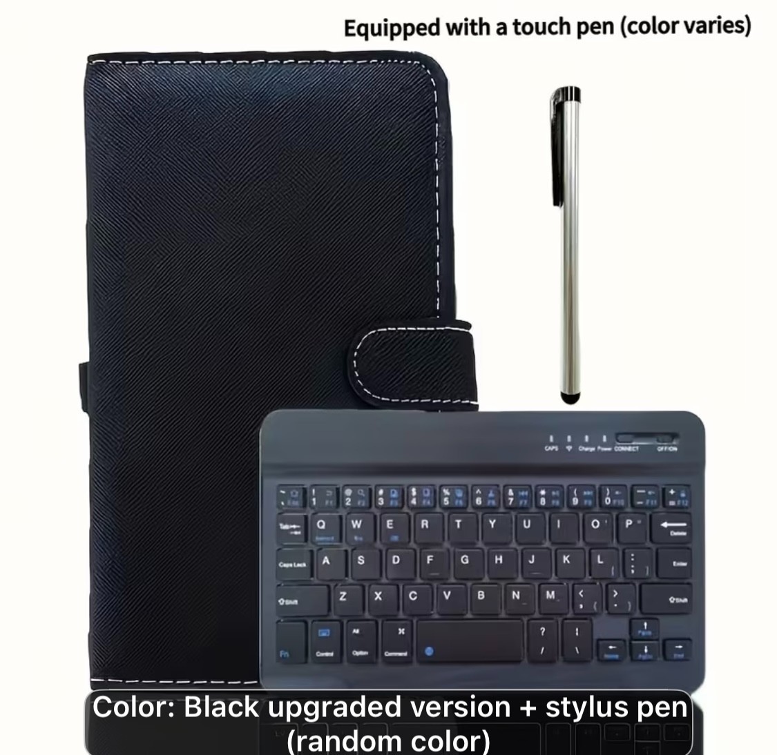Wireless Foldable Full Size Keyboard Portable Bluetooth in Case-Stylus Black