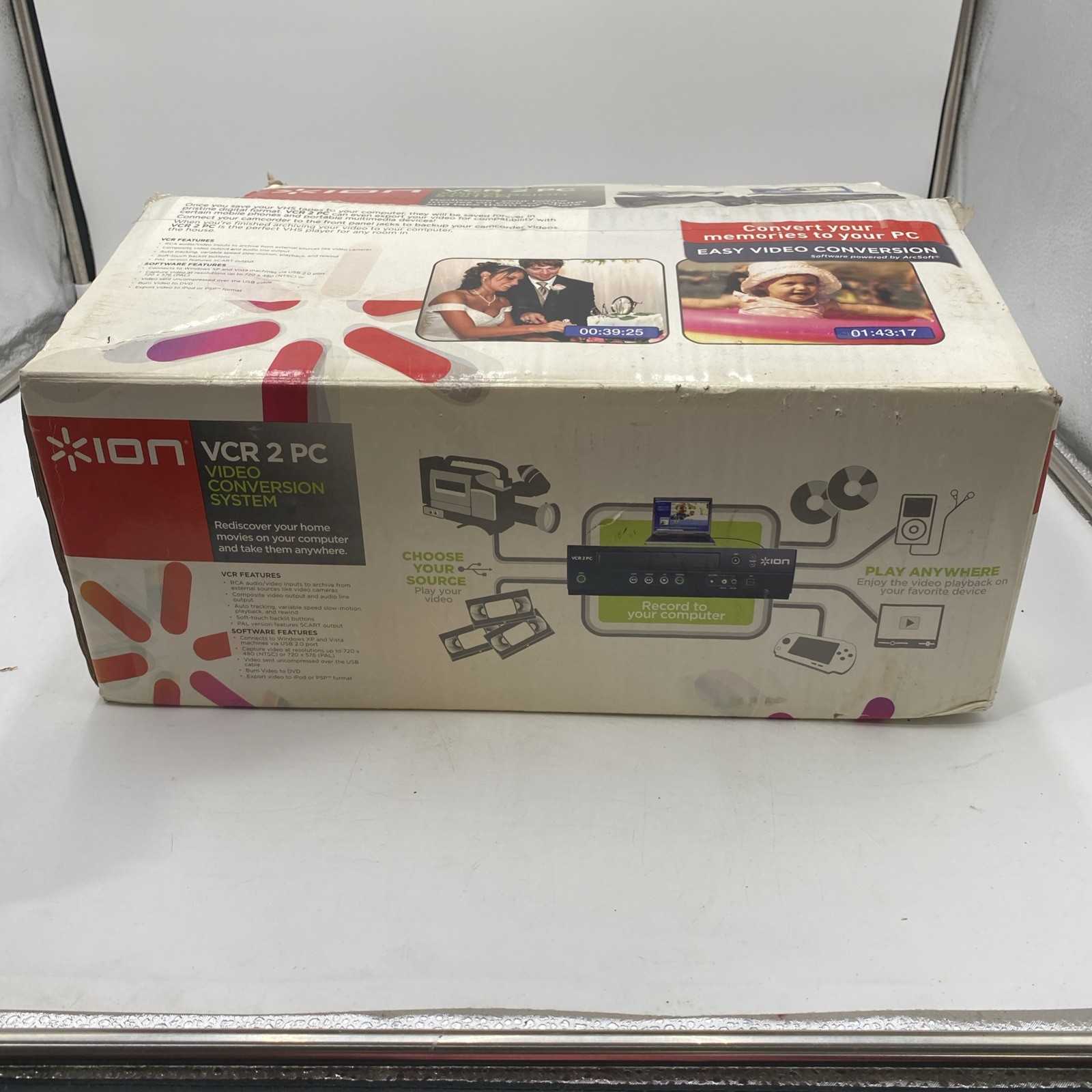 ION VCR 2 PC USB VHS Video to Computer Conversion System & More New Open Box