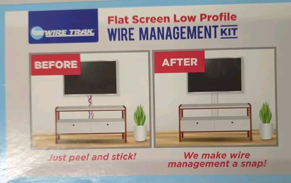 Wire Trak Wire Flat Screen Tv Management Kit 3M Adhesives Made In USA