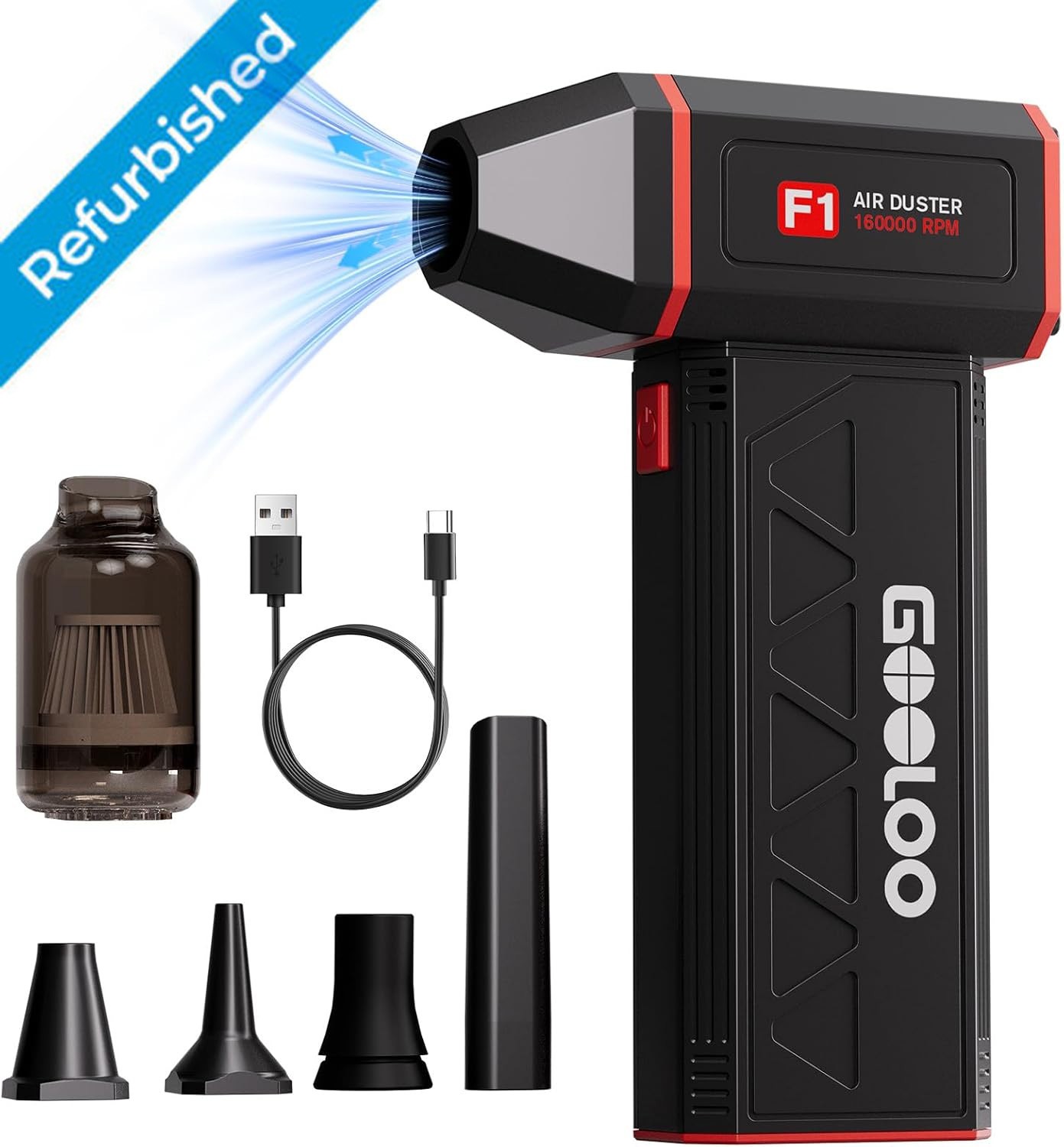 GOOLOO F1 Compressed Air Duster, 4 Gear 160000RPM Electric Air Duster LED Light