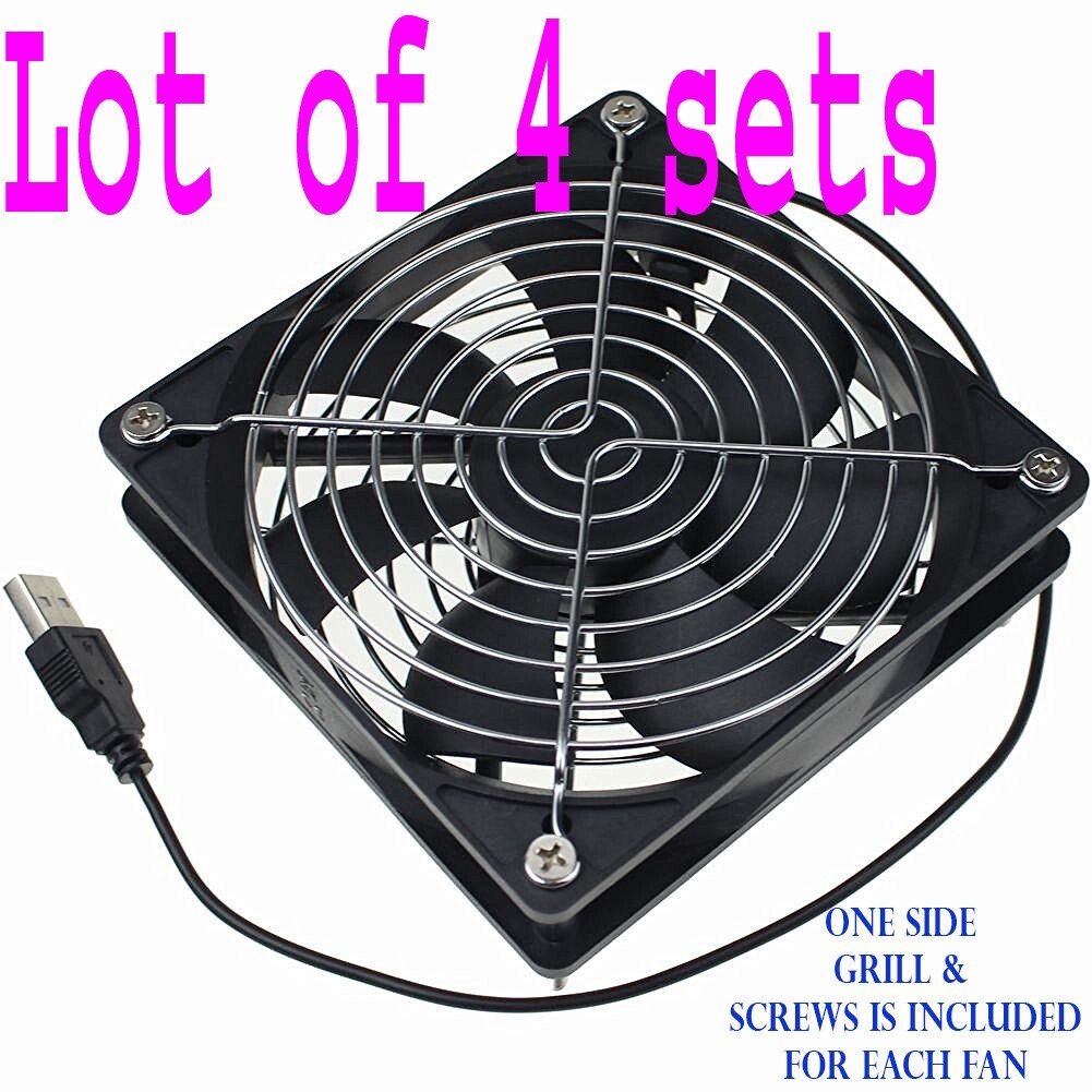 LOT 4 x Multipurpose Quiet 120mm USB Fan for Receiver DVR PS Xbox PC With GRILL